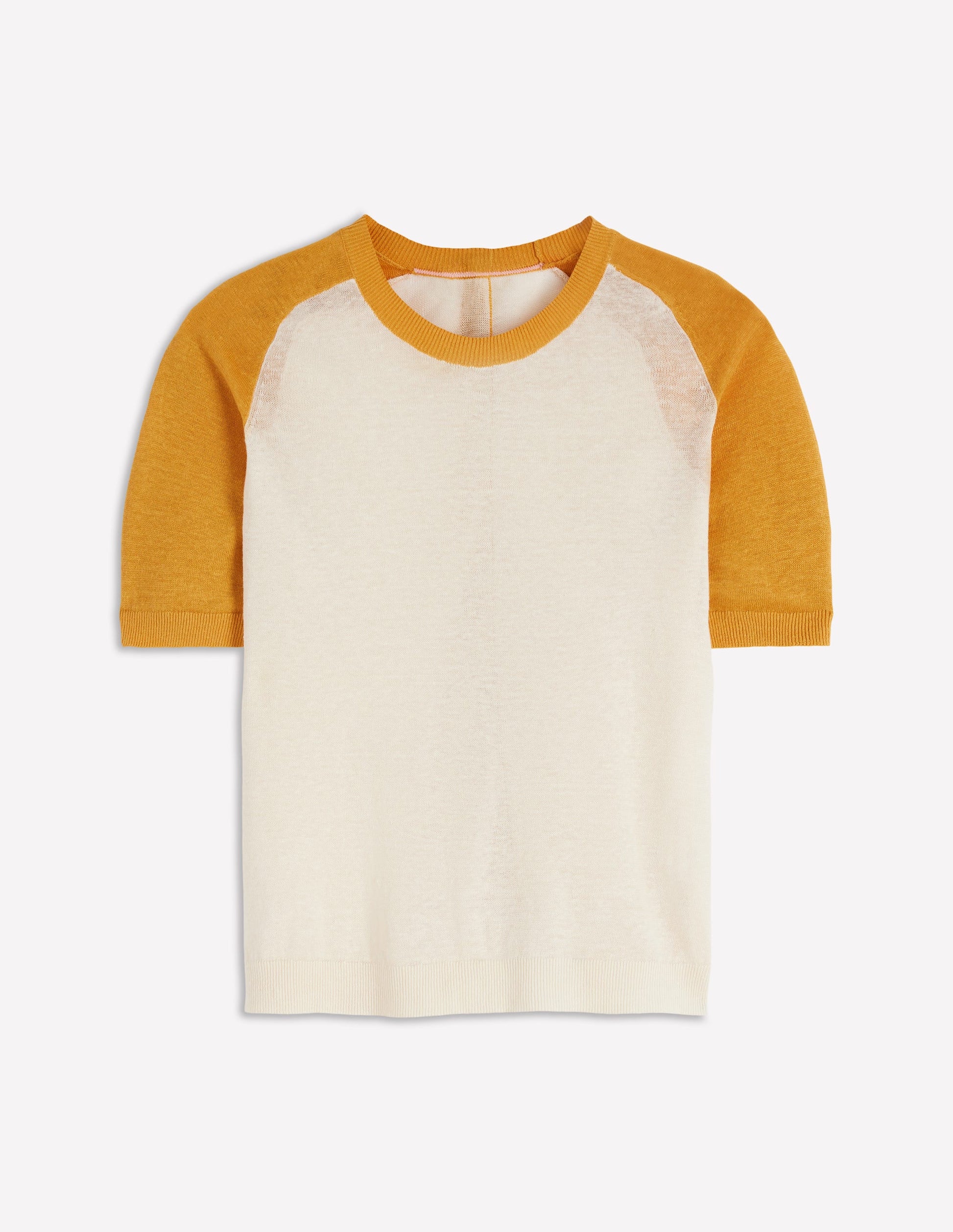 Agnes Linen Button T-Shirt-Yellow, Colour Block-5