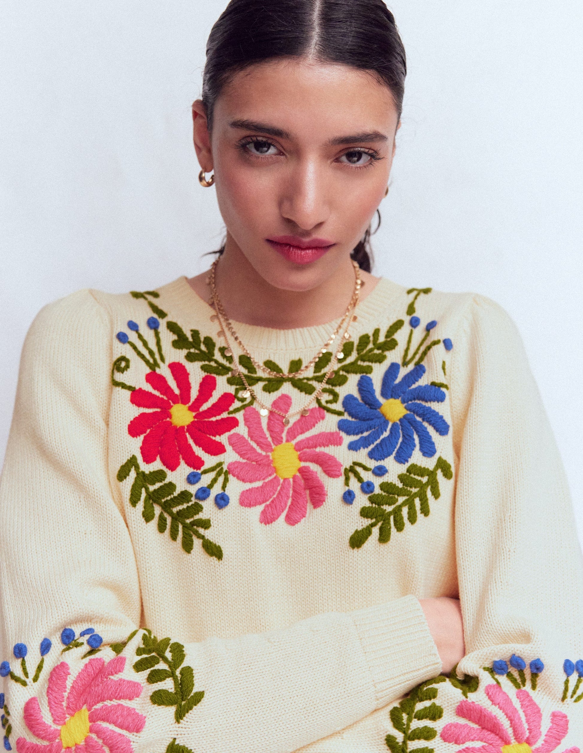 Davina Puff Sleeve Jumper-Ivory Embroidery-1