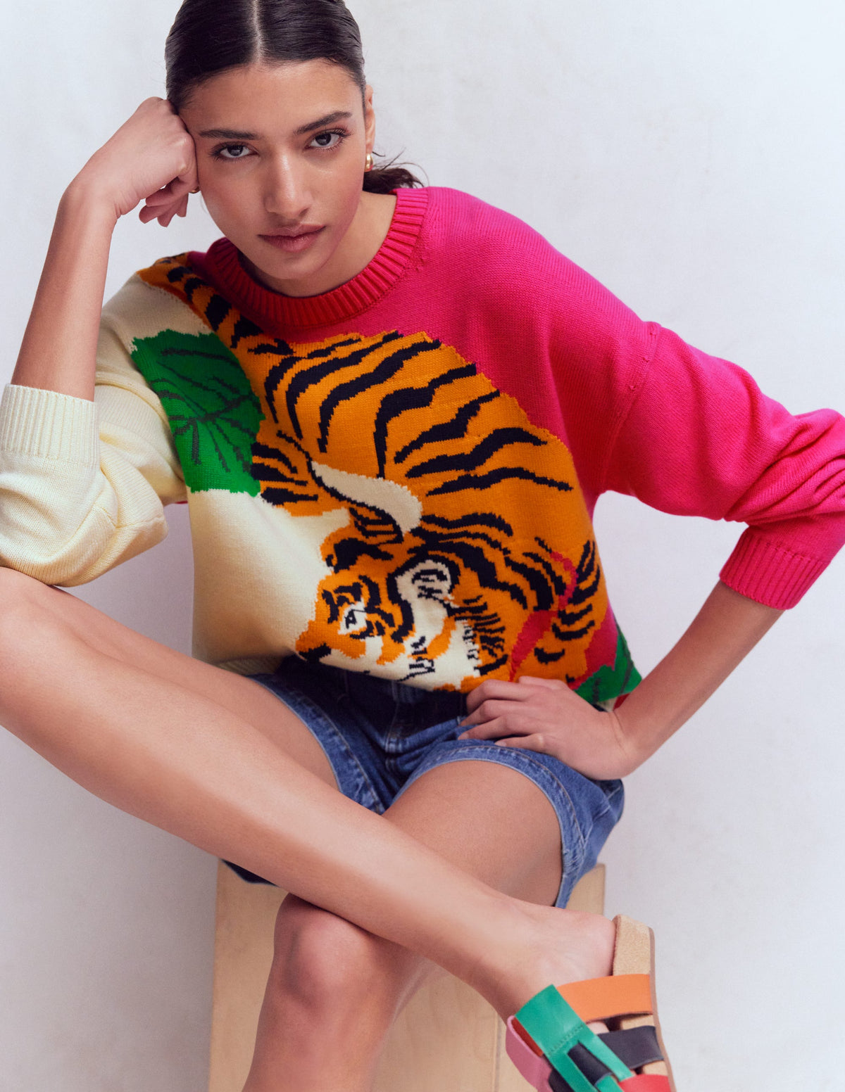 Novelty Jumper-Warm Ivory and Pink Tiger - Image 1