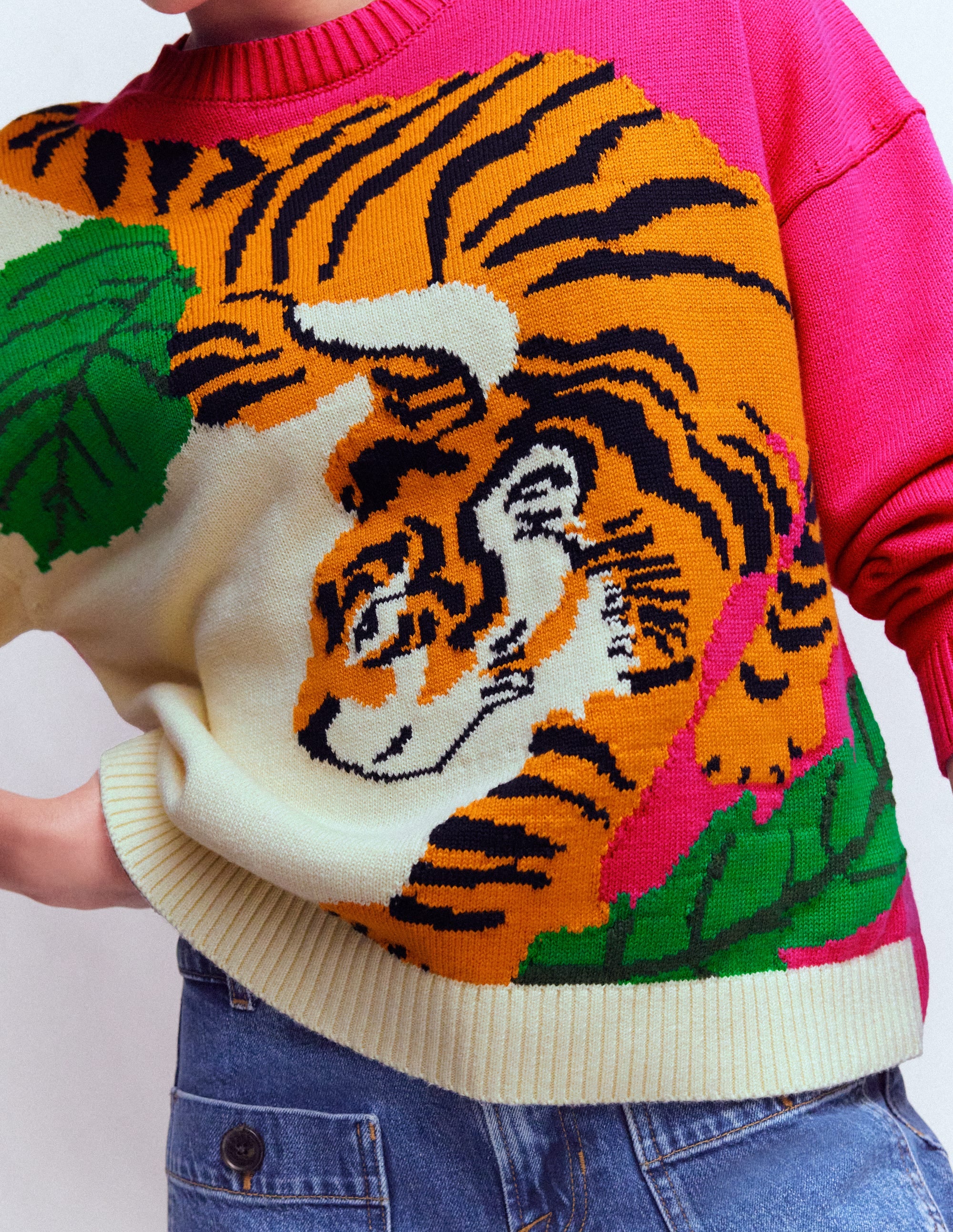 Novelty Jumper-Warm Ivory and Pink Tiger - Image 2