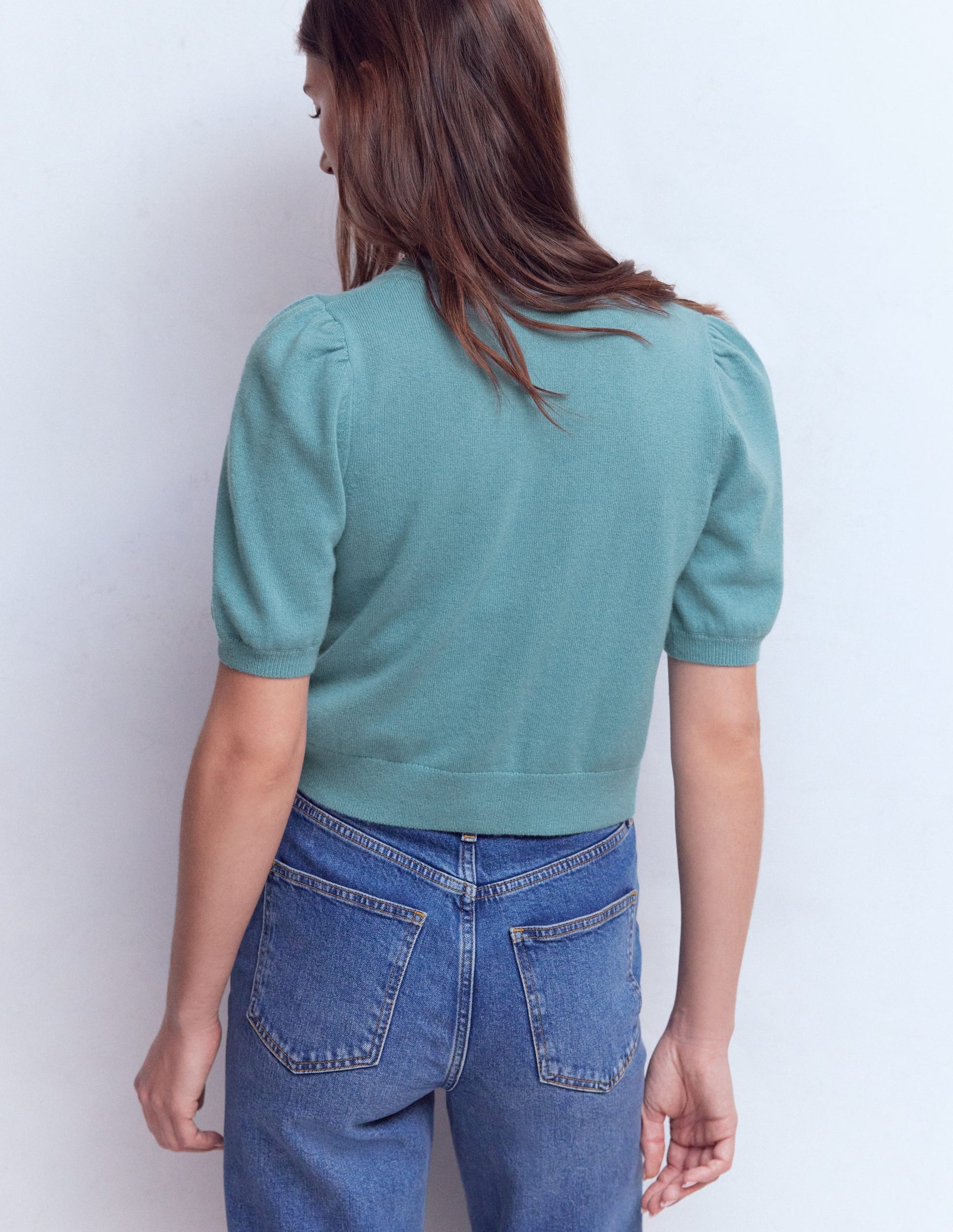 Cropped Cashmere Cardigan-Misty Blue-3