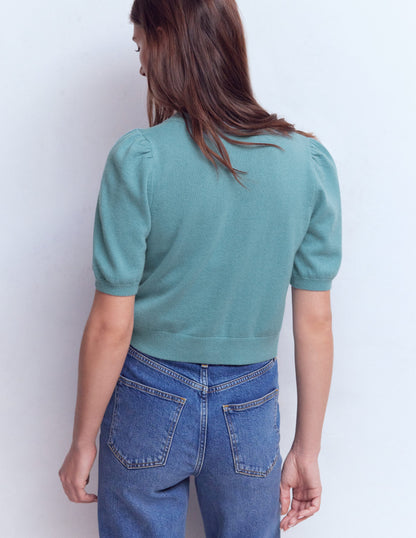 Cropped Cashmere Cardigan-Misty Blue-3