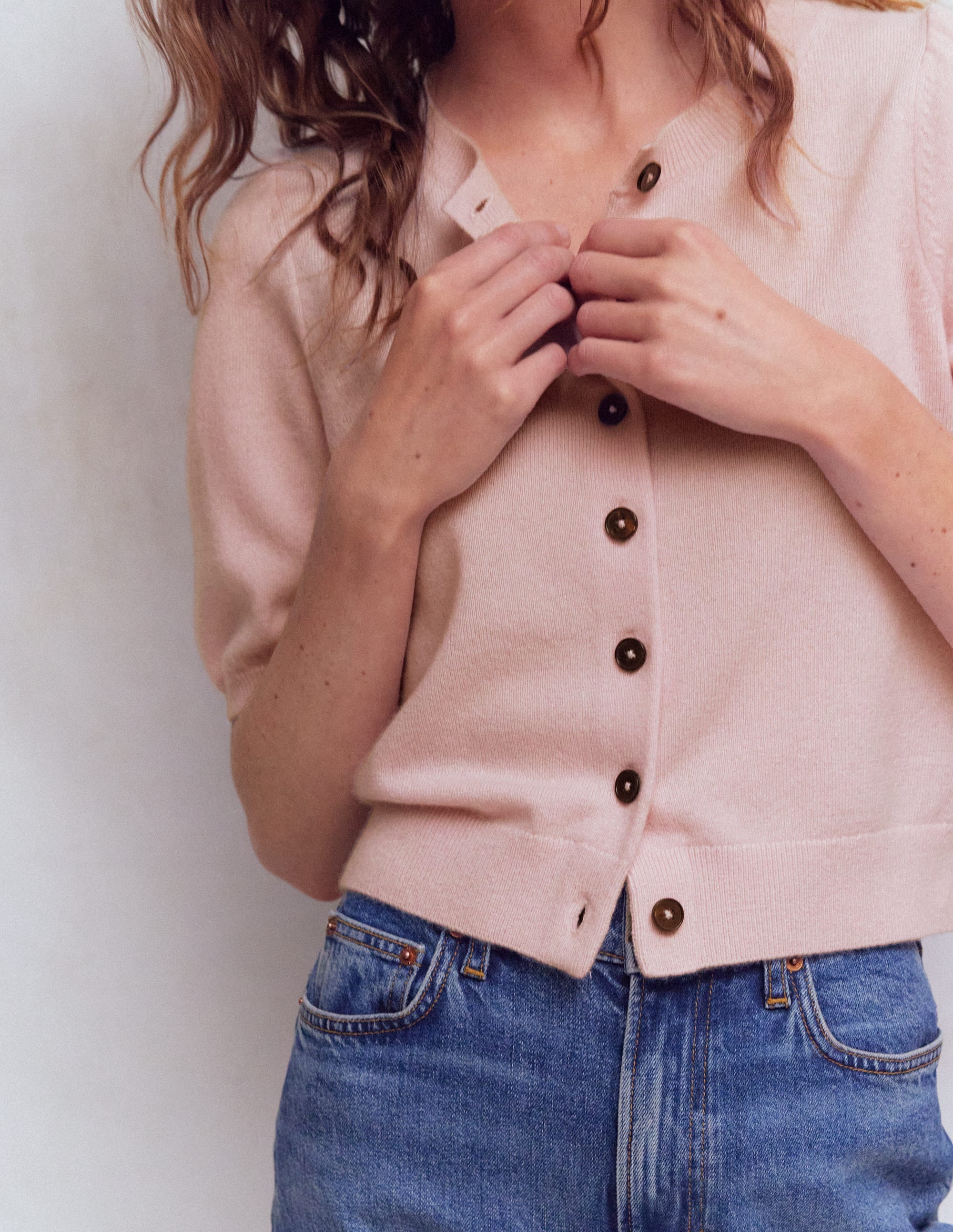 Cropped Cashmere Cardigan-Pale Pink - Image 2
