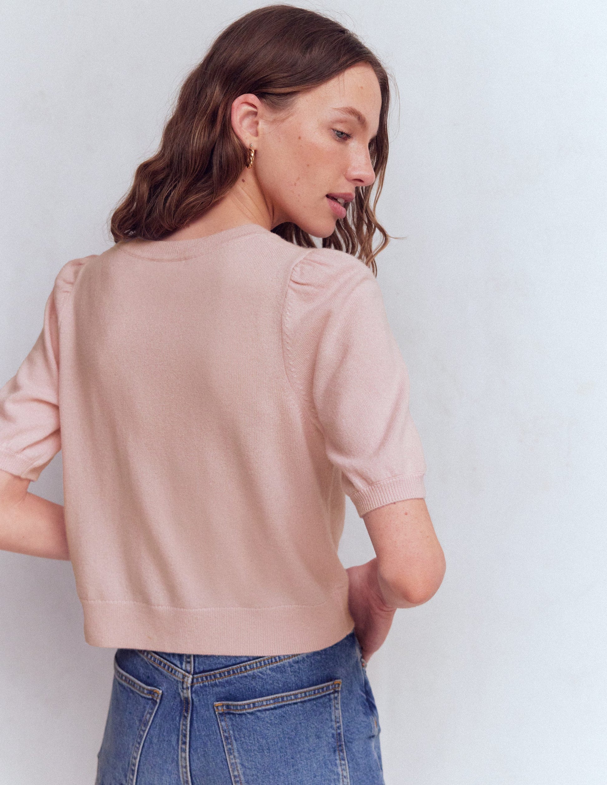 Cropped Cashmere Cardigan-Pale Pink-3