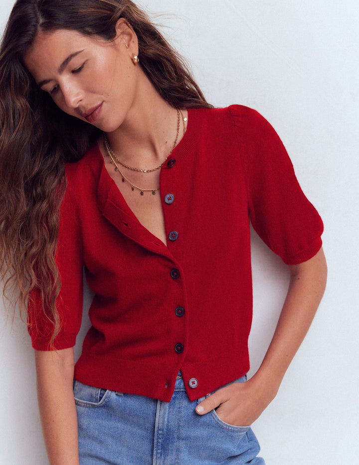 Cropped Cashmere Cardigan-Ash Red
