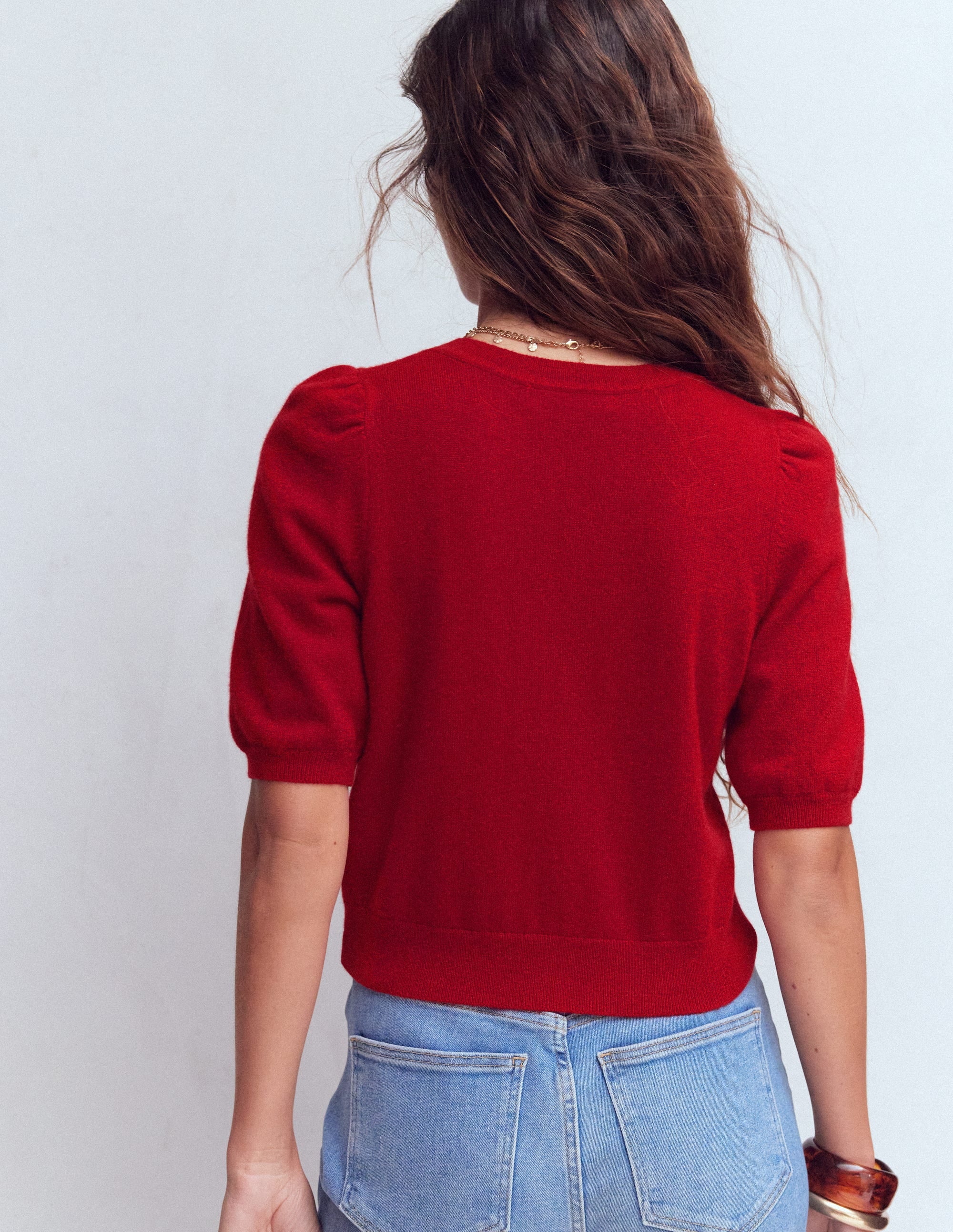 Cropped Cashmere Cardigan-Ash Red - Image 3