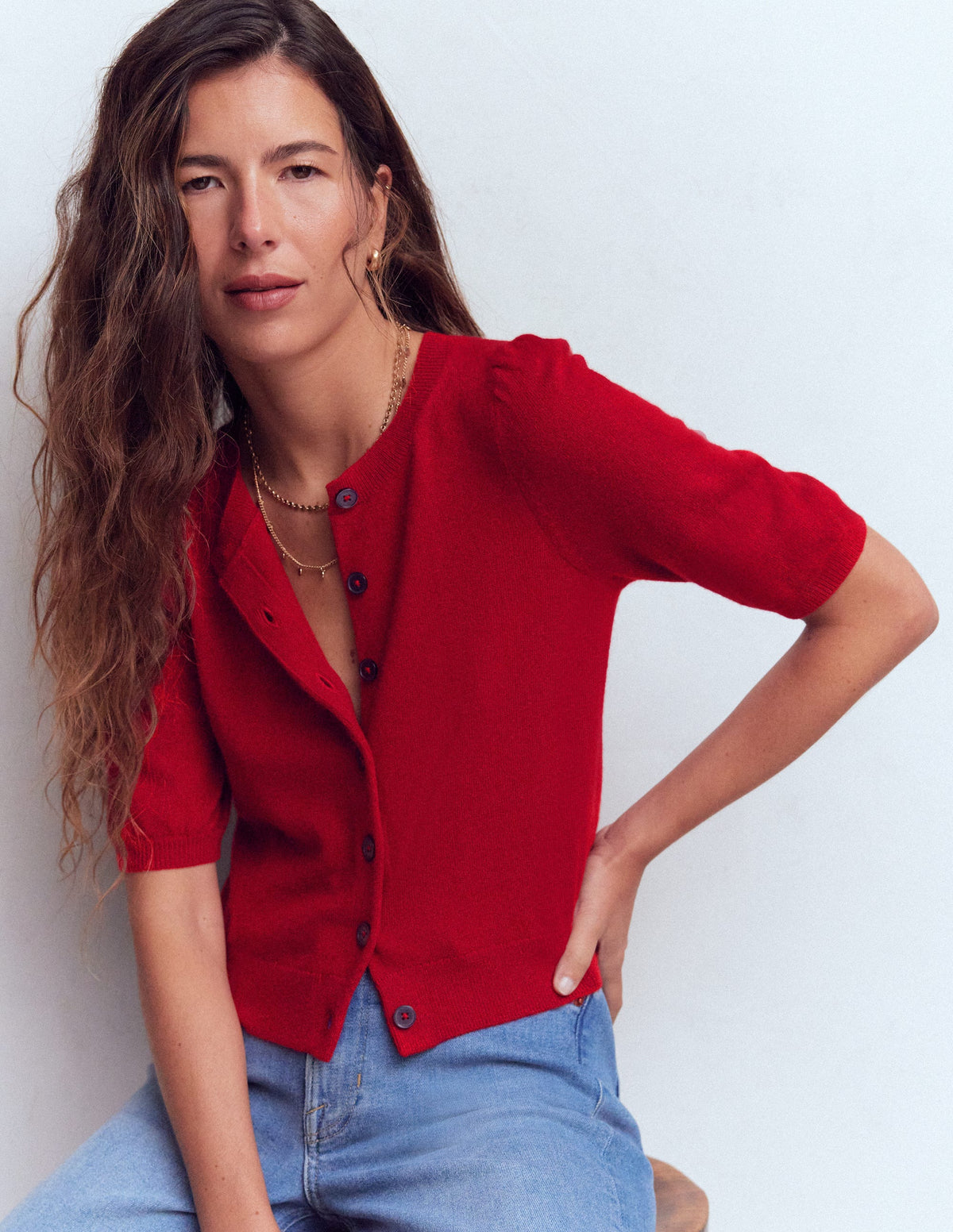 Cropped Cashmere Cardigan-Ash Red - Image 4