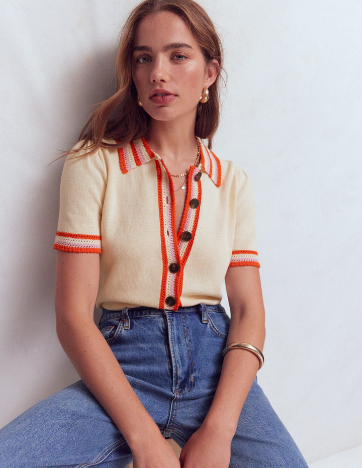 Saffron Crochet Trim Cardigan-Ivory