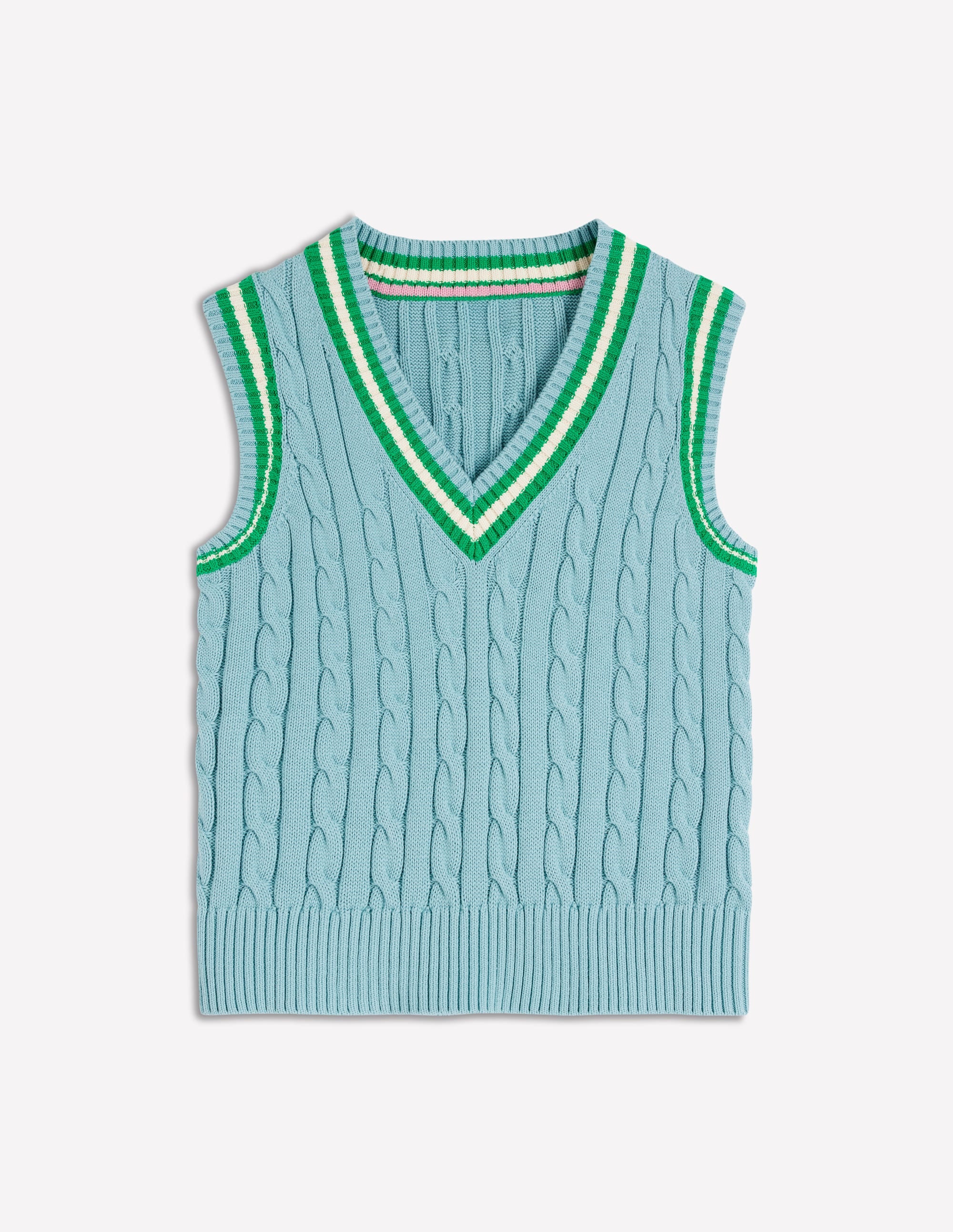 Cable V Neck Tank-Blue, Green - Image 9