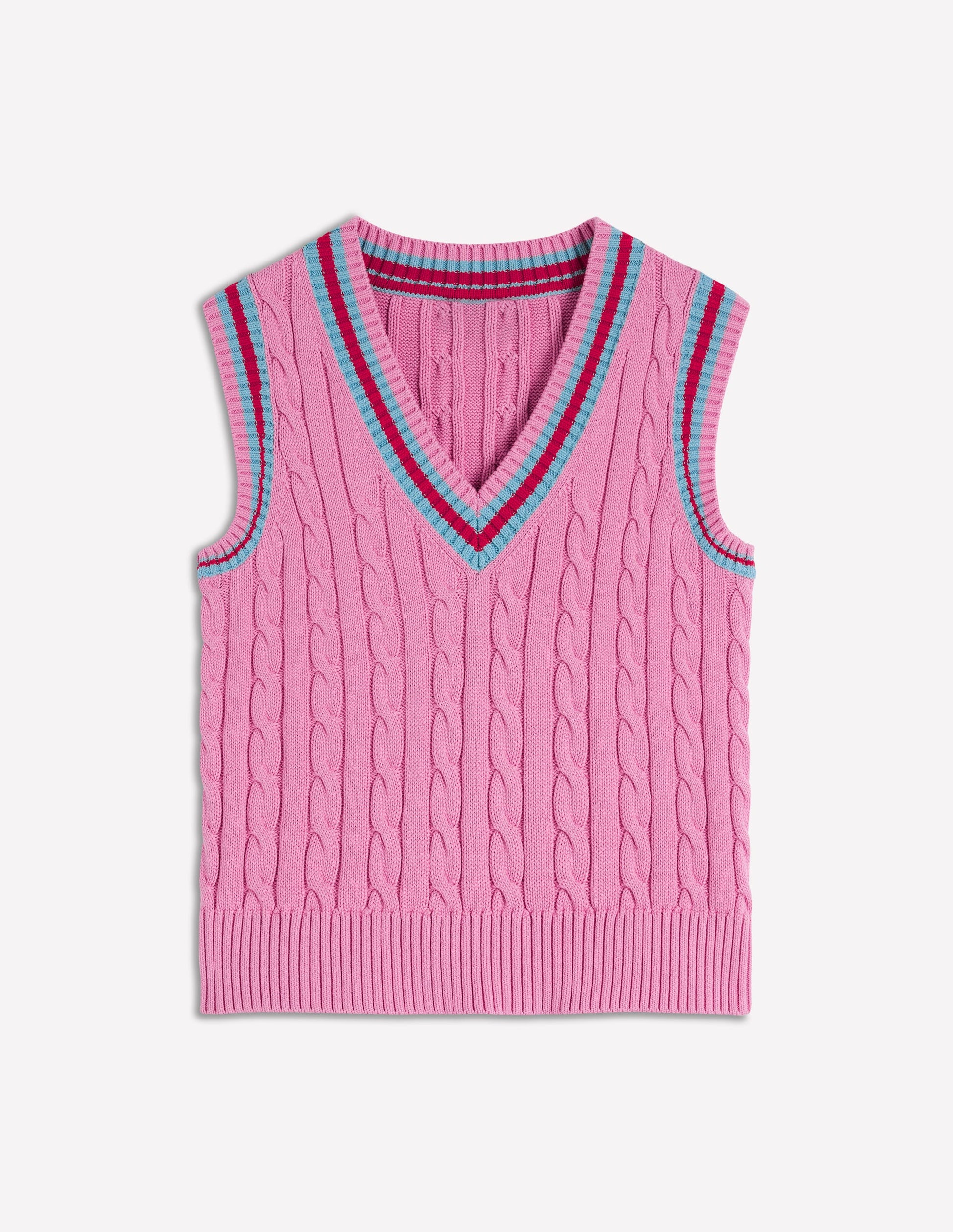 Maeve Cable V Neck Tank-Pink, Red-6