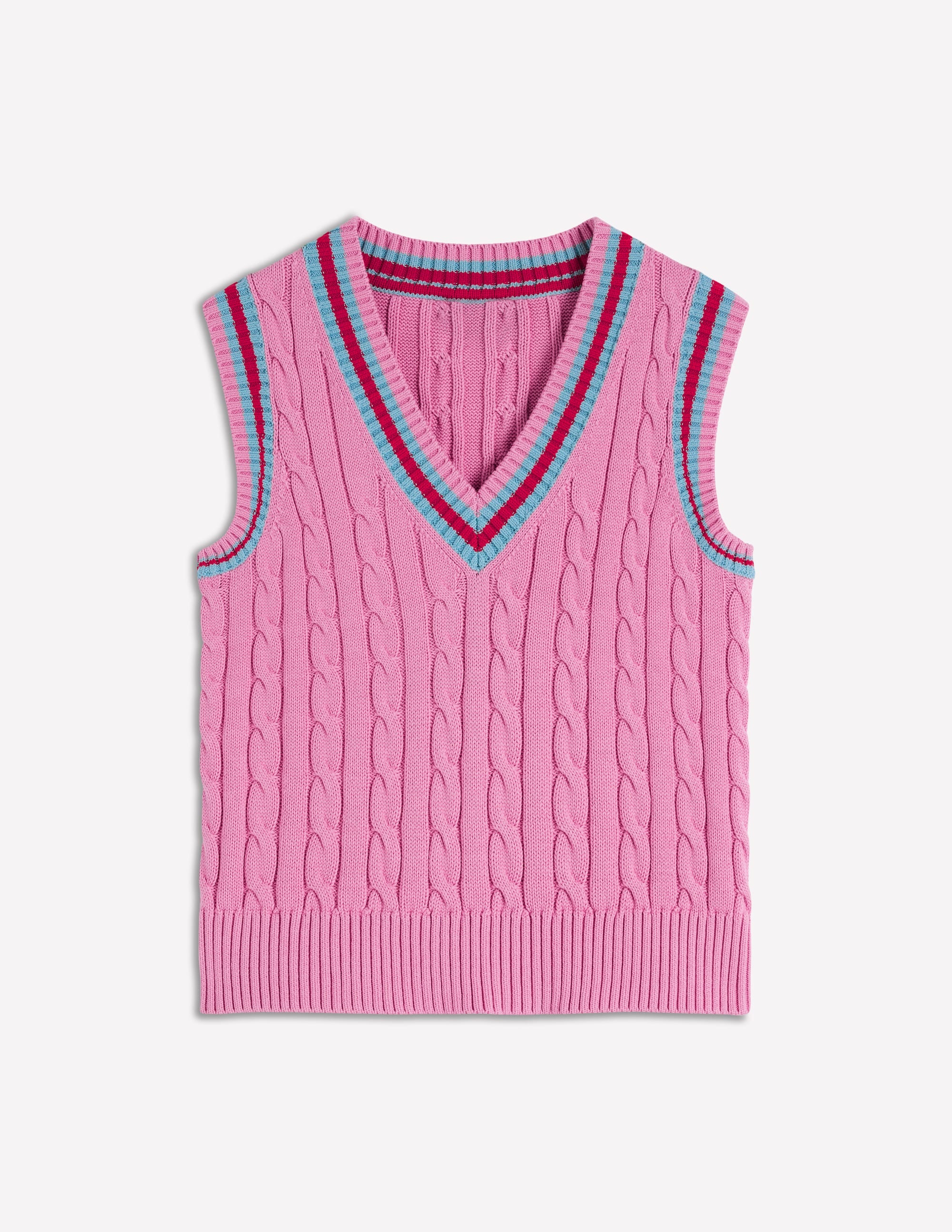 Cable V Neck Tank-Pink, Red - Image 7