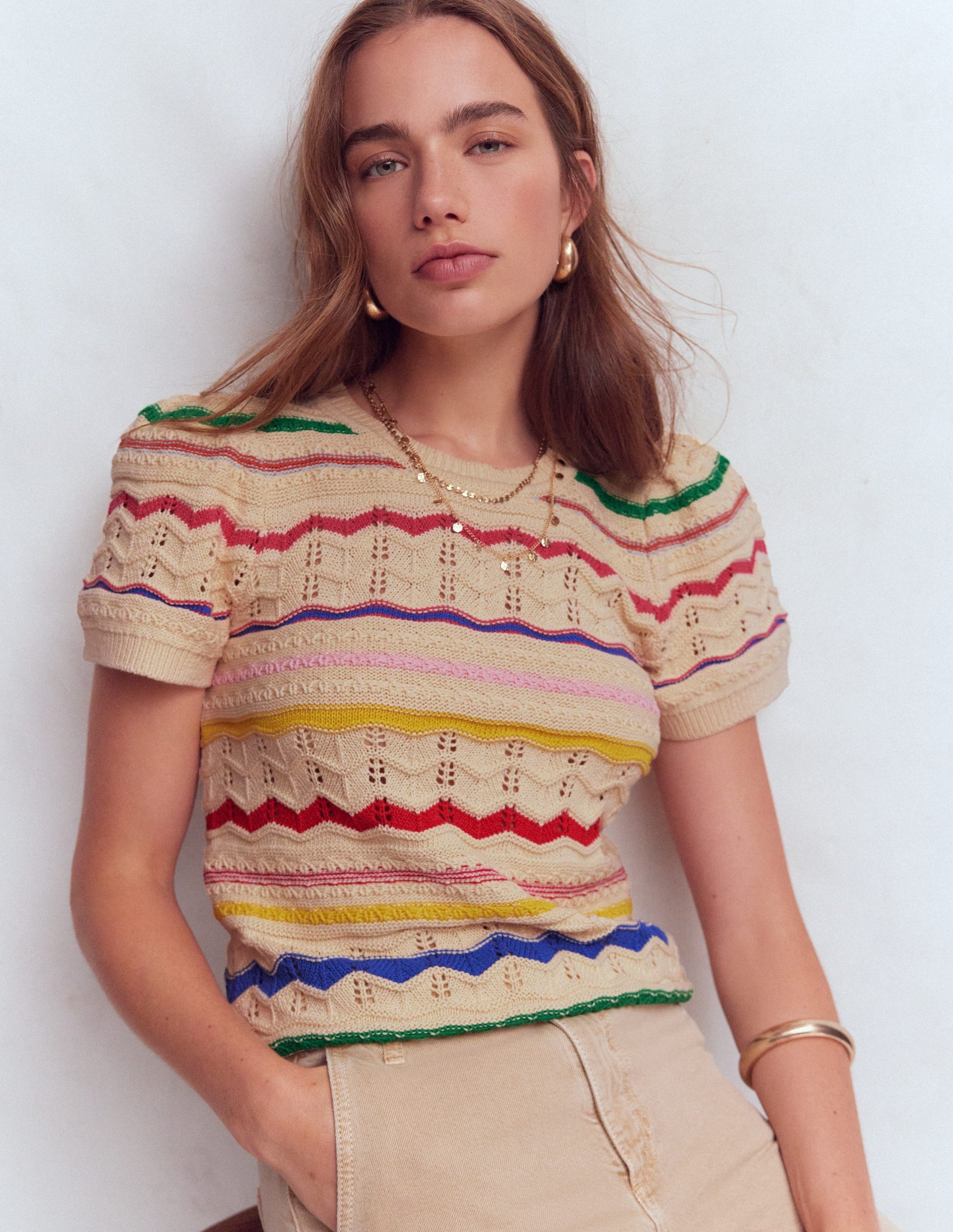 Monica Knitted T-Shirt-Multi Stripe-1