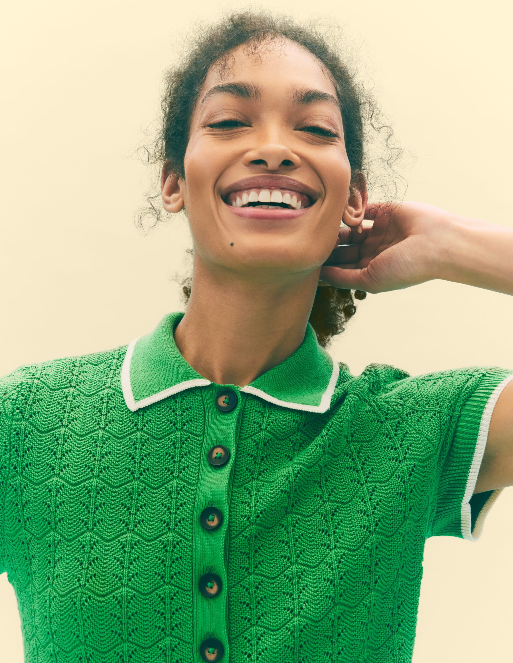 Pointelle Henley T-shirt-Online Lime - Image 6