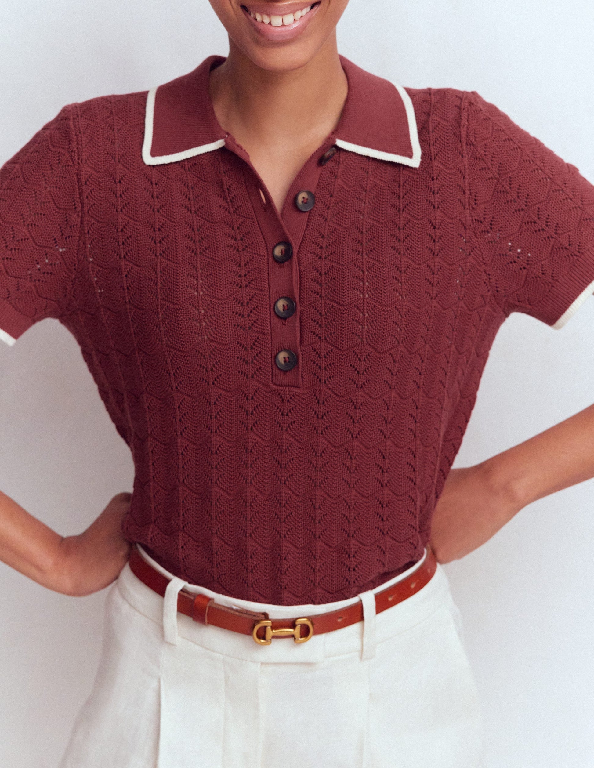 Pointelle Henley T-shirt-Rich Chestnut-2