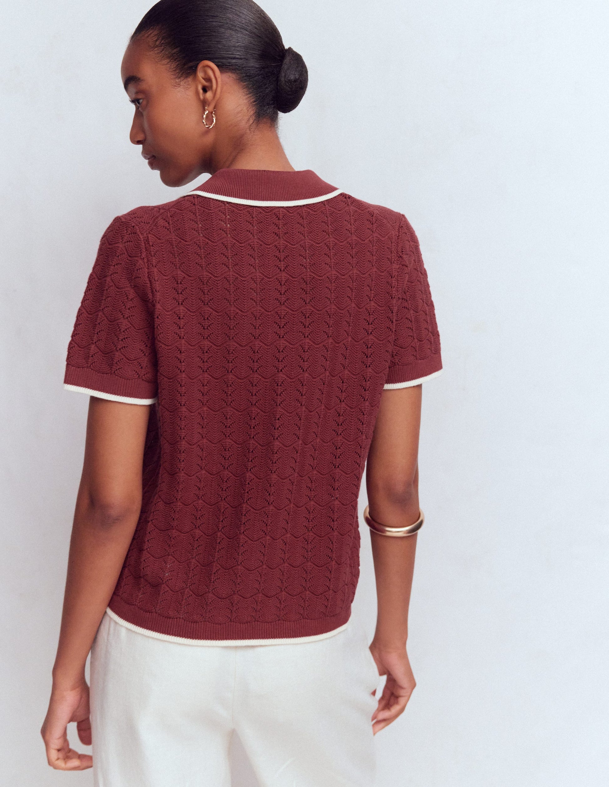 Pointelle Henley T-shirt-Rich Chestnut-3