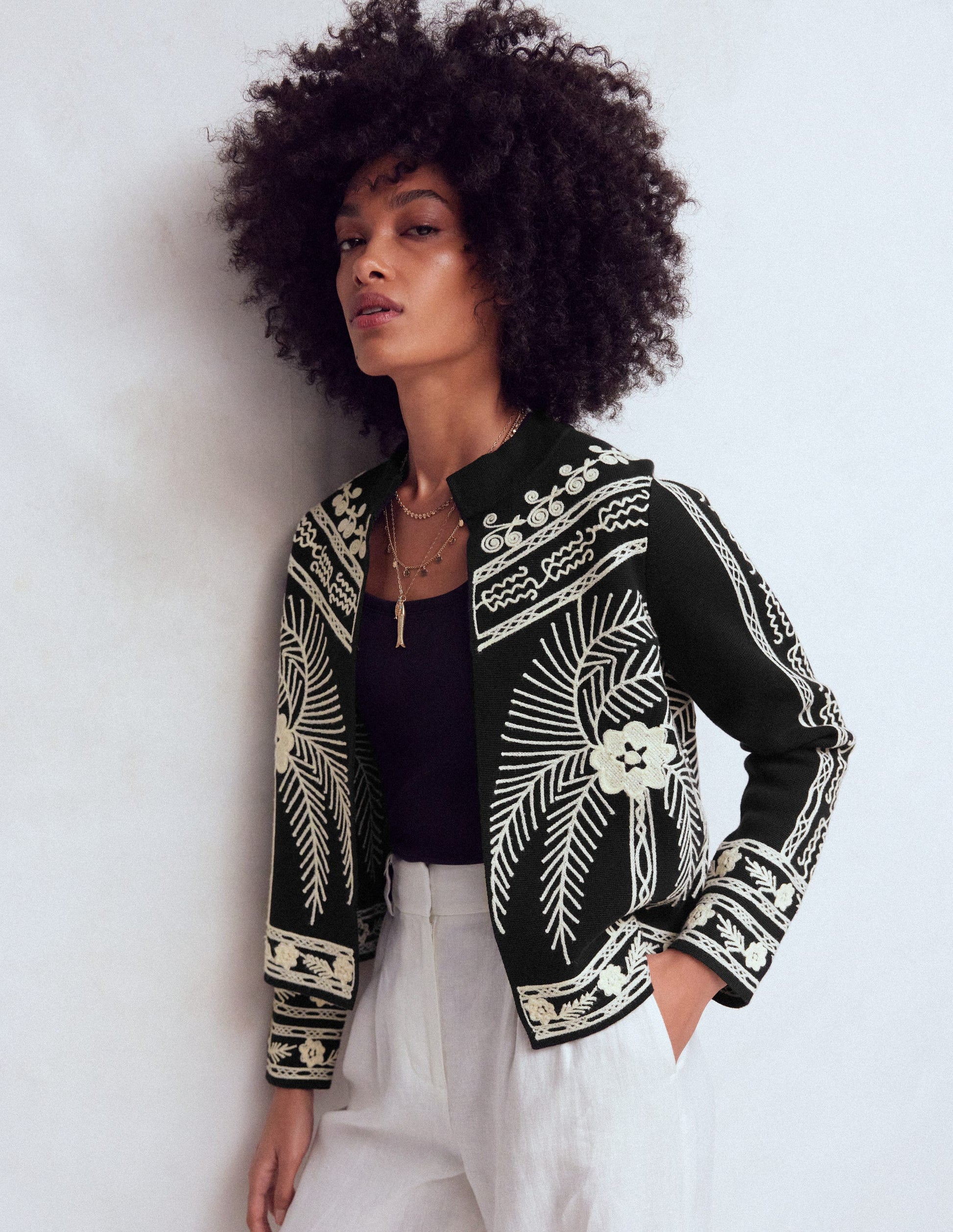 Elena Stand Neck Jacket-Black Embroidery-1