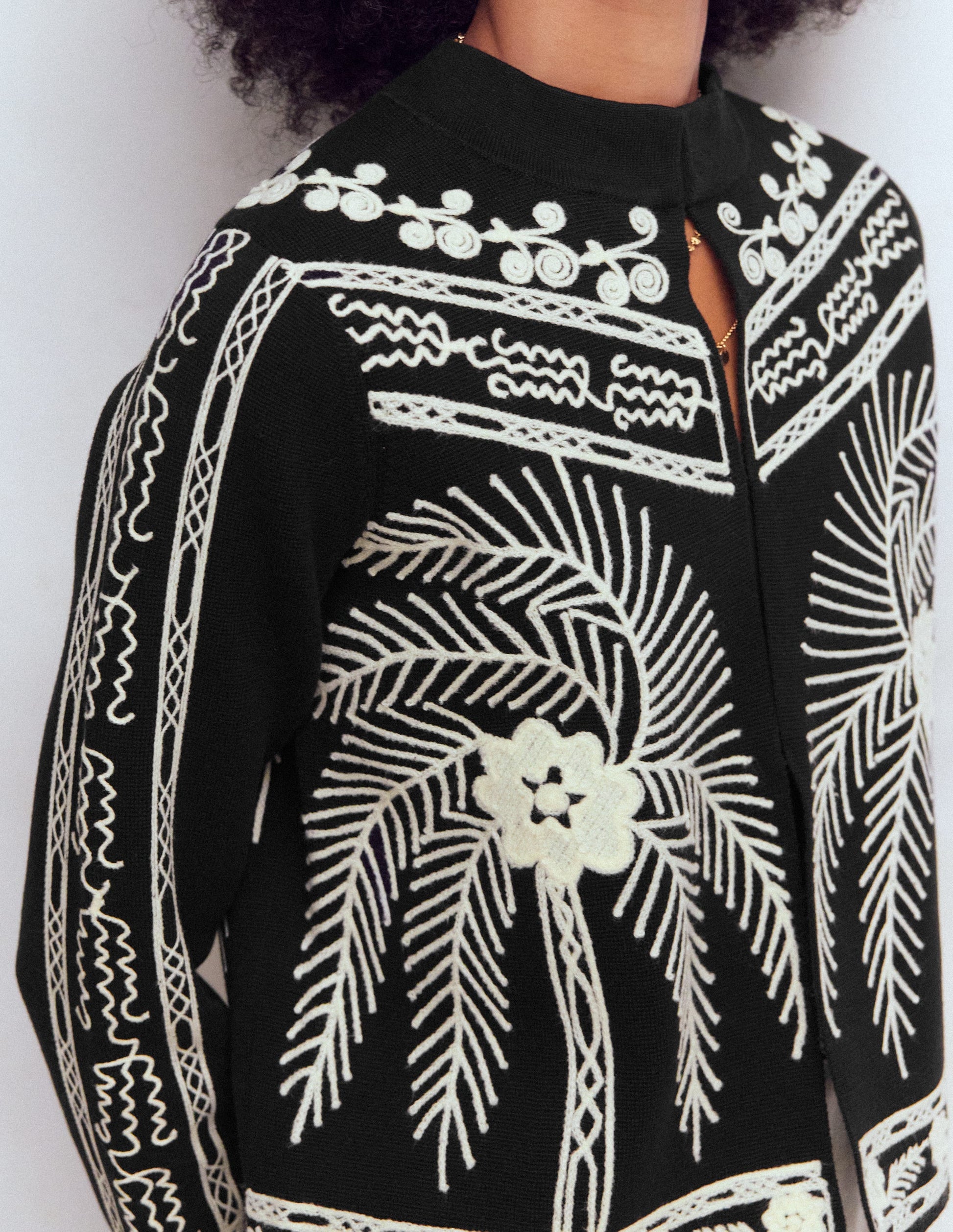 Elena Stand Neck Jacket-Black Embroidery-4
