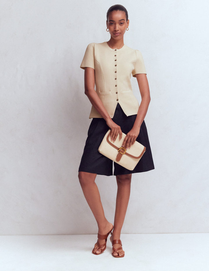 Short Sleeve Knitted Jacket-Ivory