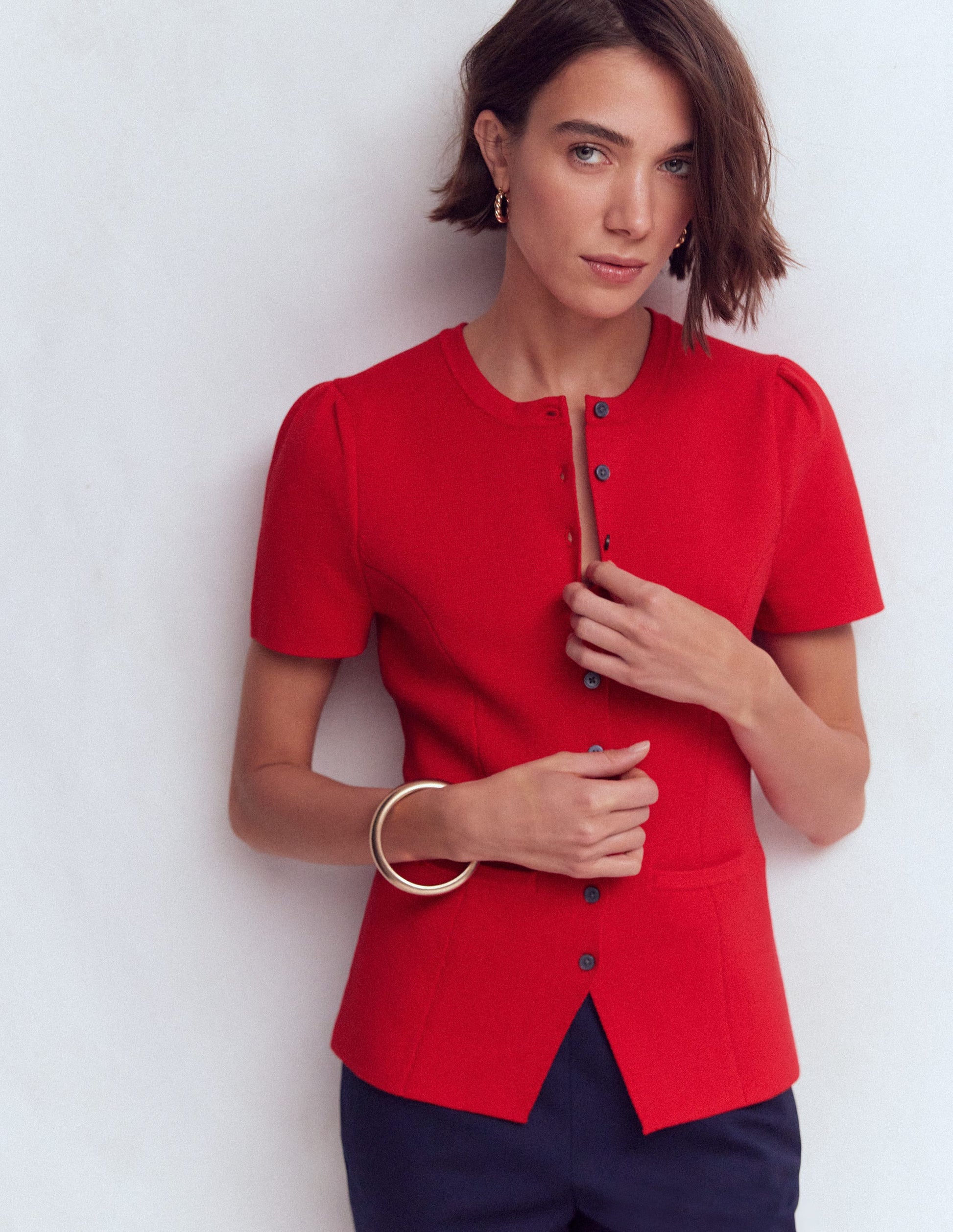 Short Sleeve Knitted Jacket-Red-1