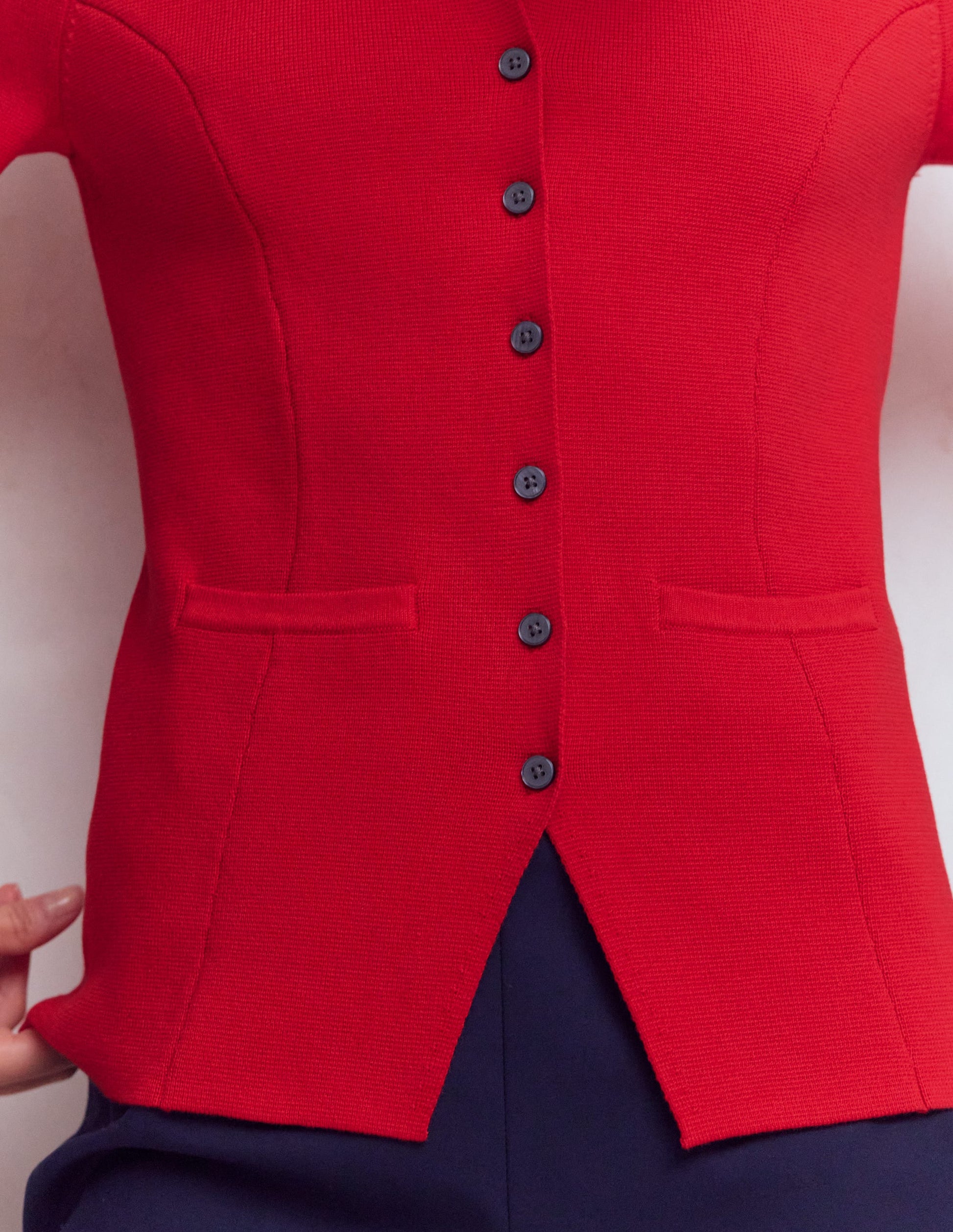 Short Sleeve Knitted Jacket-Red-2