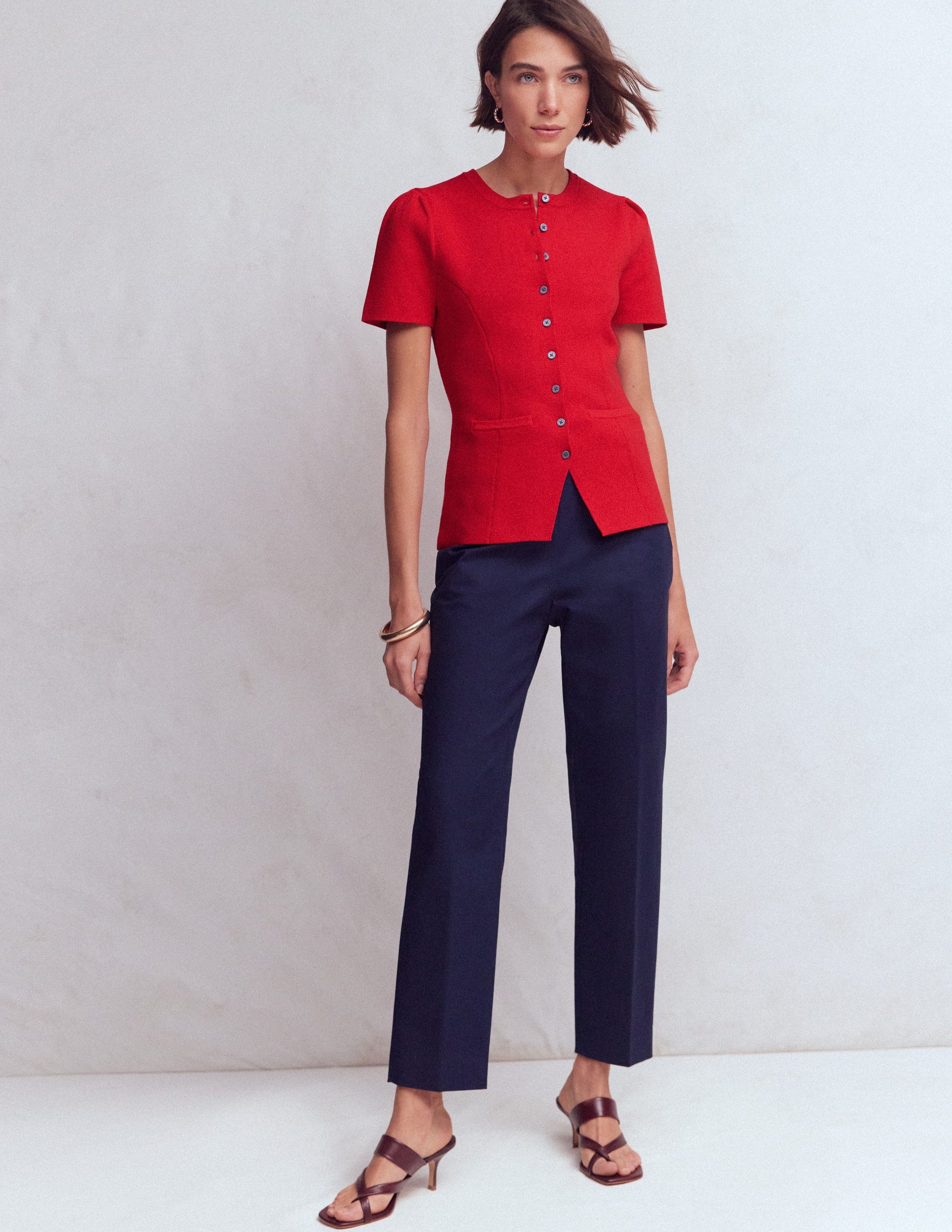 Short Sleeve Knitted Jacket-Red-4