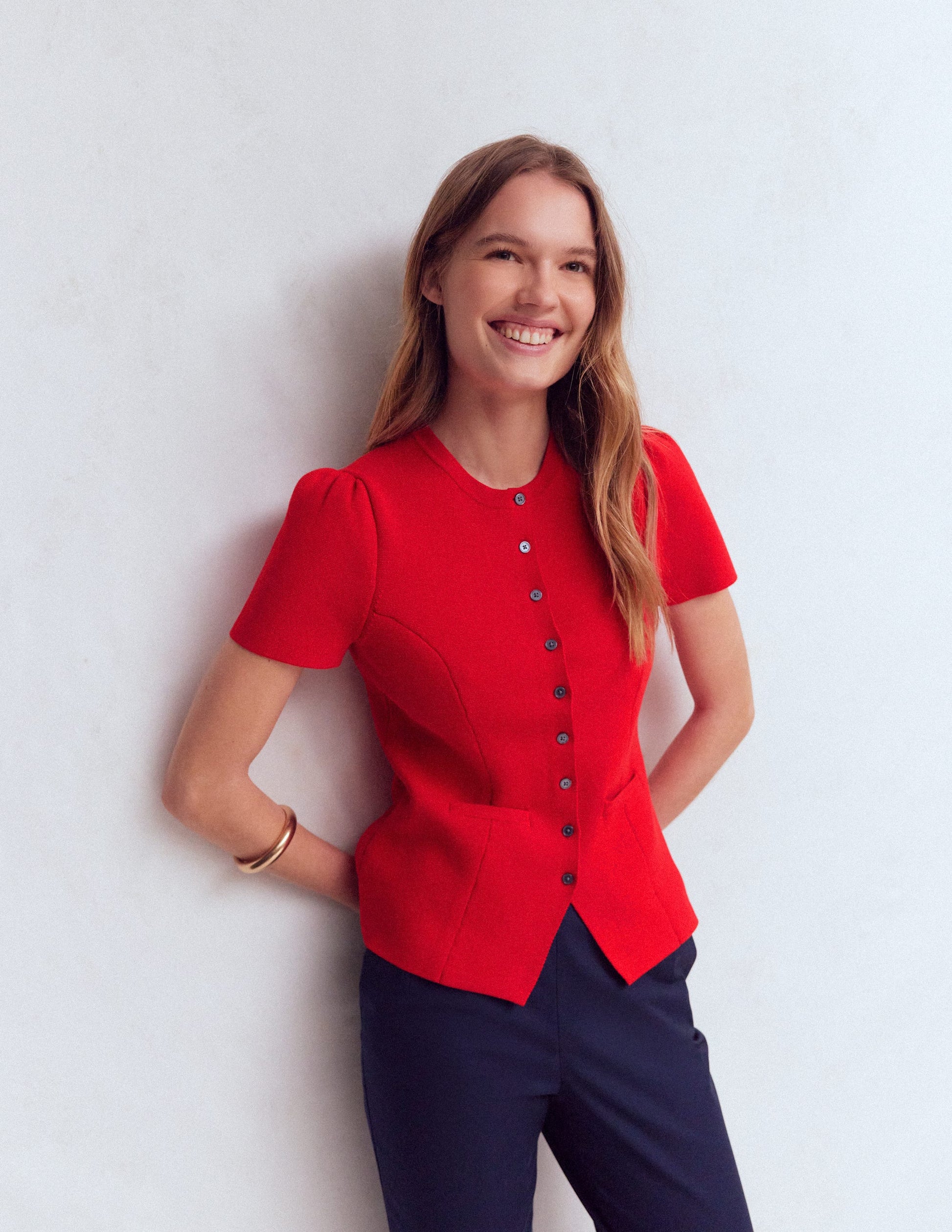 Short Sleeve Knitted Jacket-Red-5