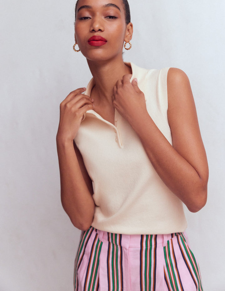 Chloe Henley Knitted Tank-Warm Ivory