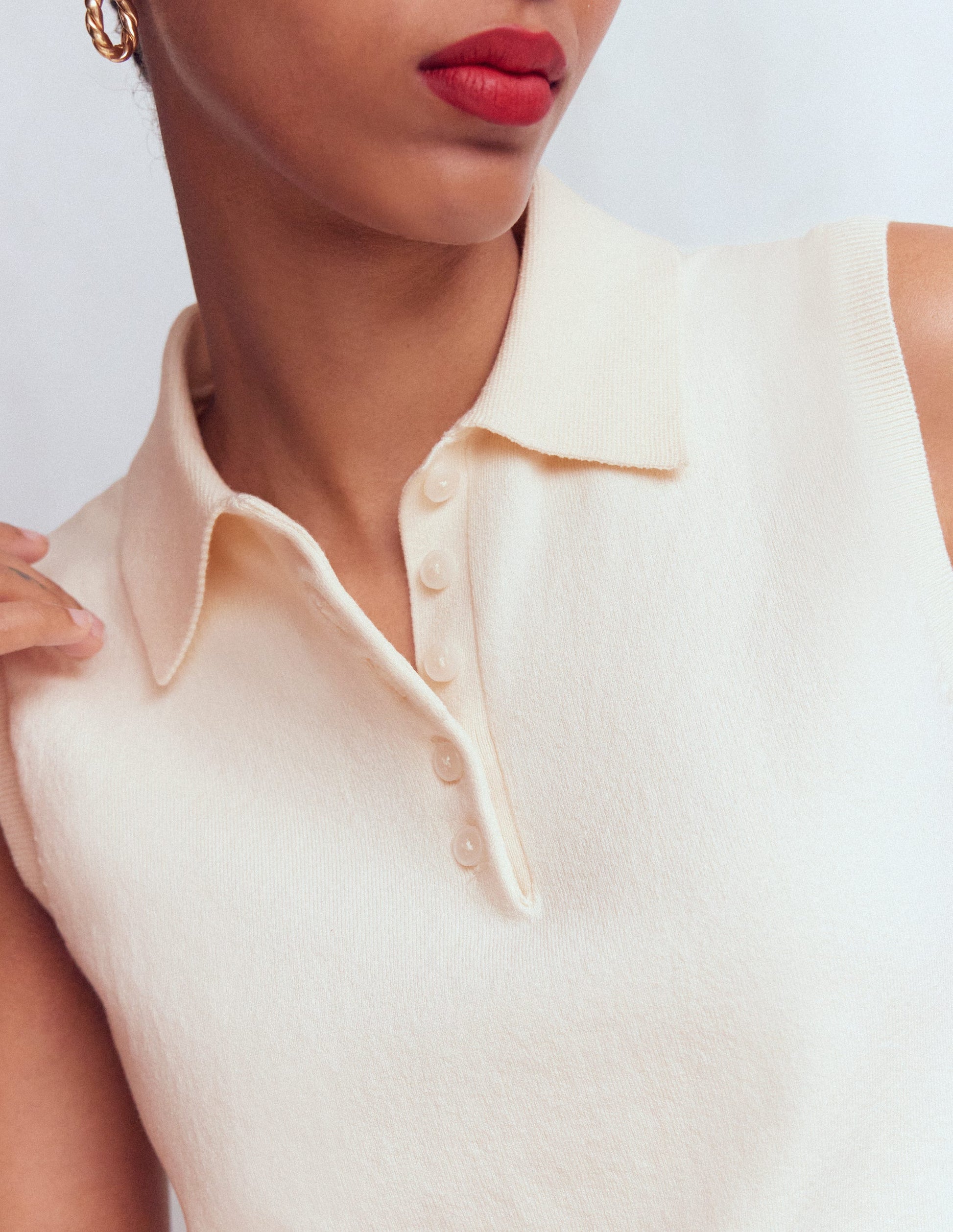 Chloe Henley Knitted Tank-Warm Ivory-2