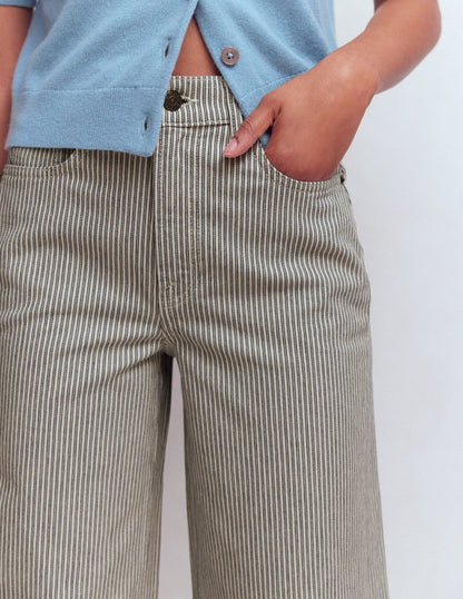 High Rise Wide Leg Jeans-Blue Stripe-2