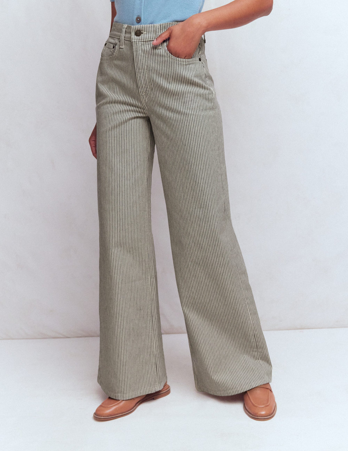 High Rise Wide Leg Jeans-Blue Stripe - Image 4