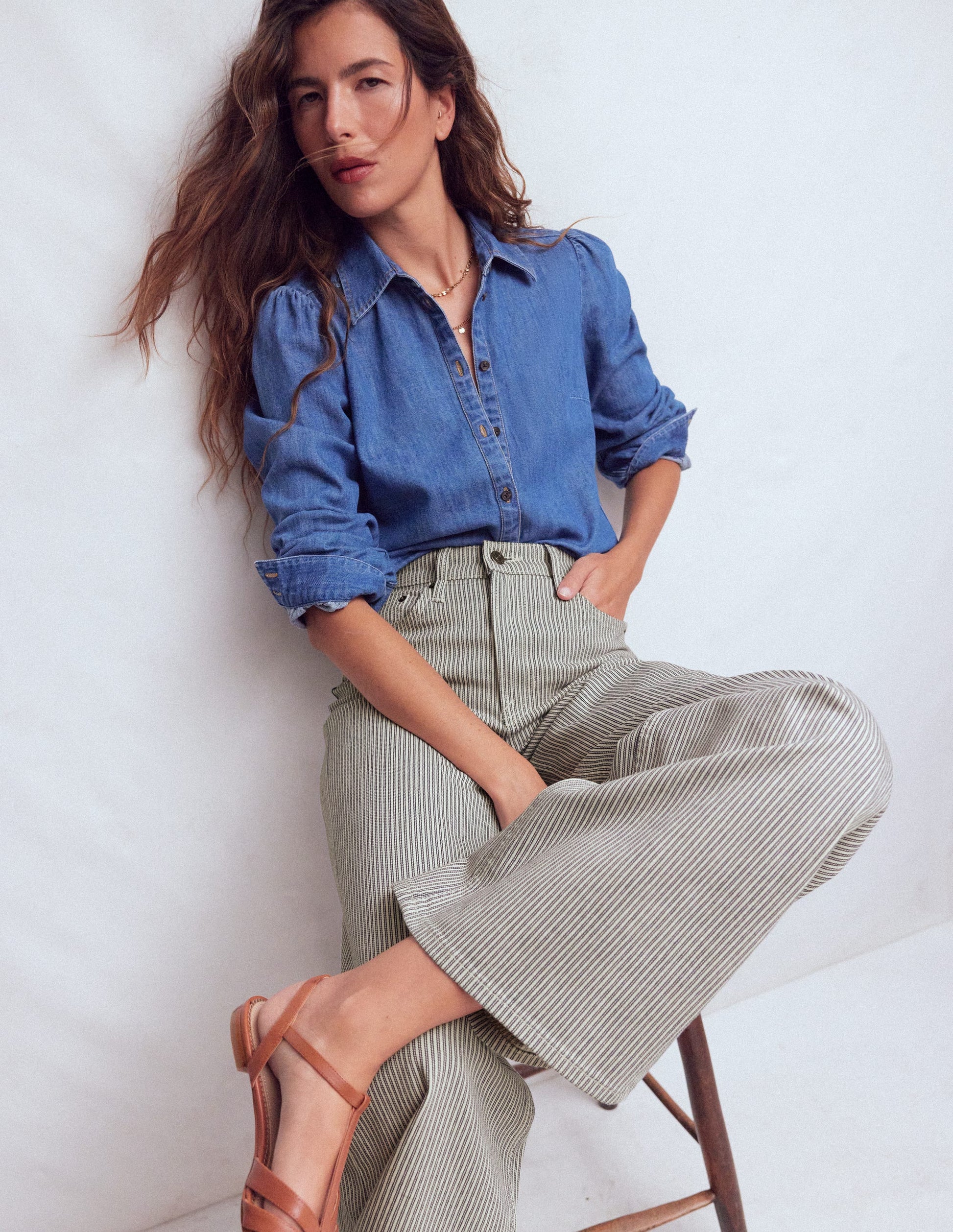 High Rise Wide Leg Jeans-Blue Stripe-6