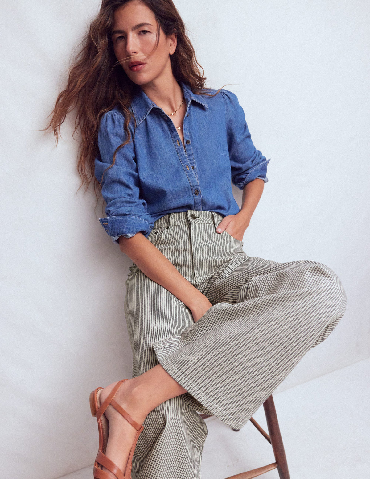 High Rise Wide Leg Jeans-Blue Stripe - Image 6