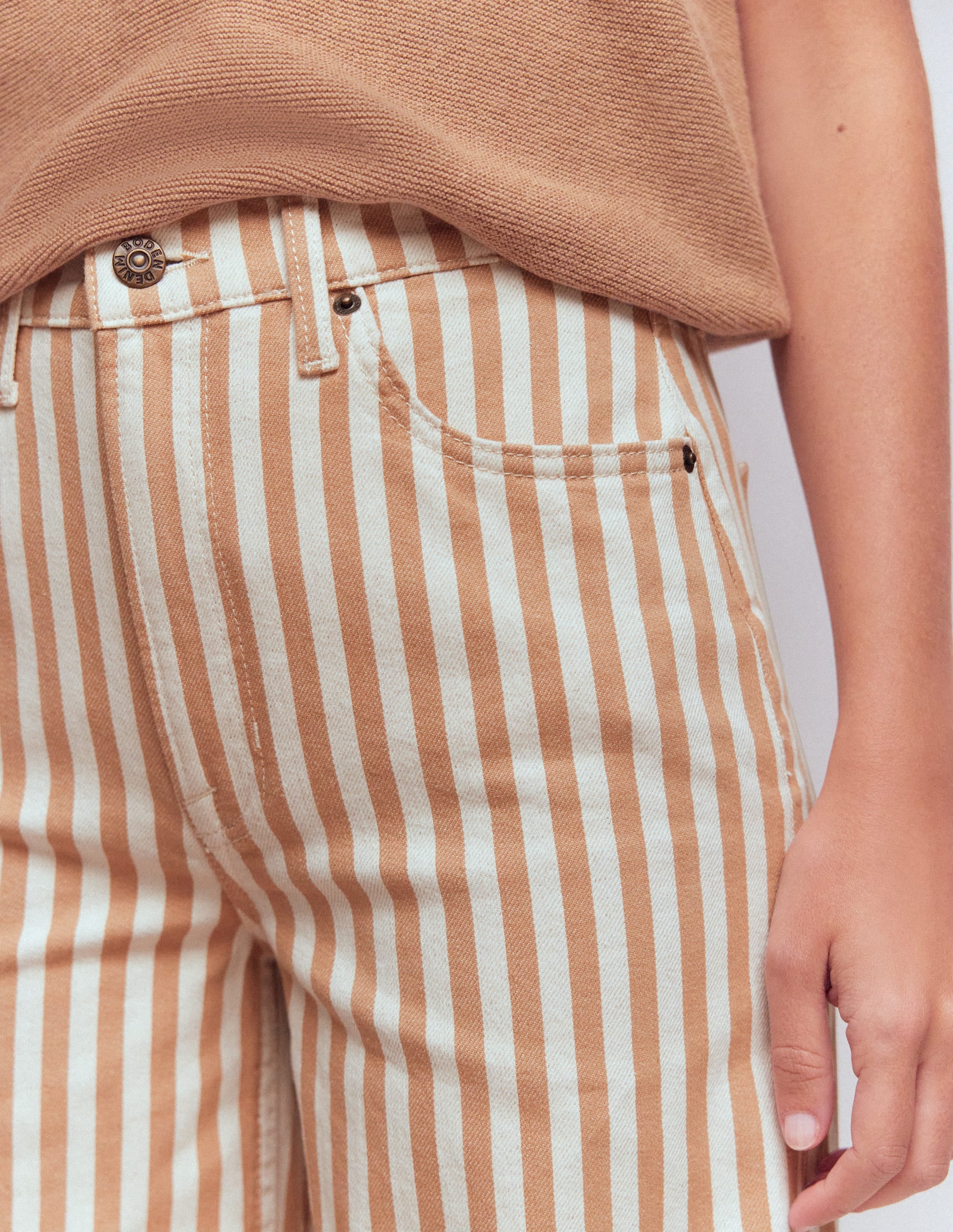 High Rise Wide Leg Jeans-Ecru Tan Stripe - Image 2