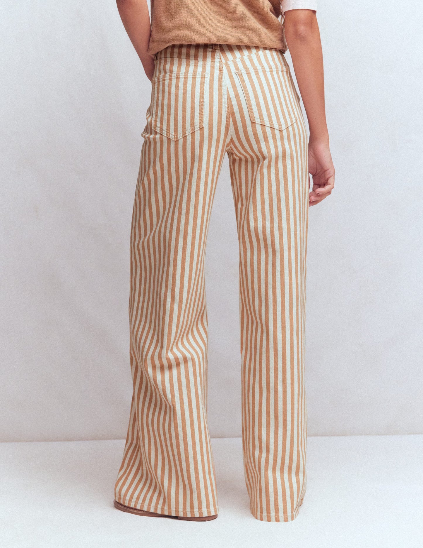High Rise Wide Leg Jeans-Ecru Tan Stripe