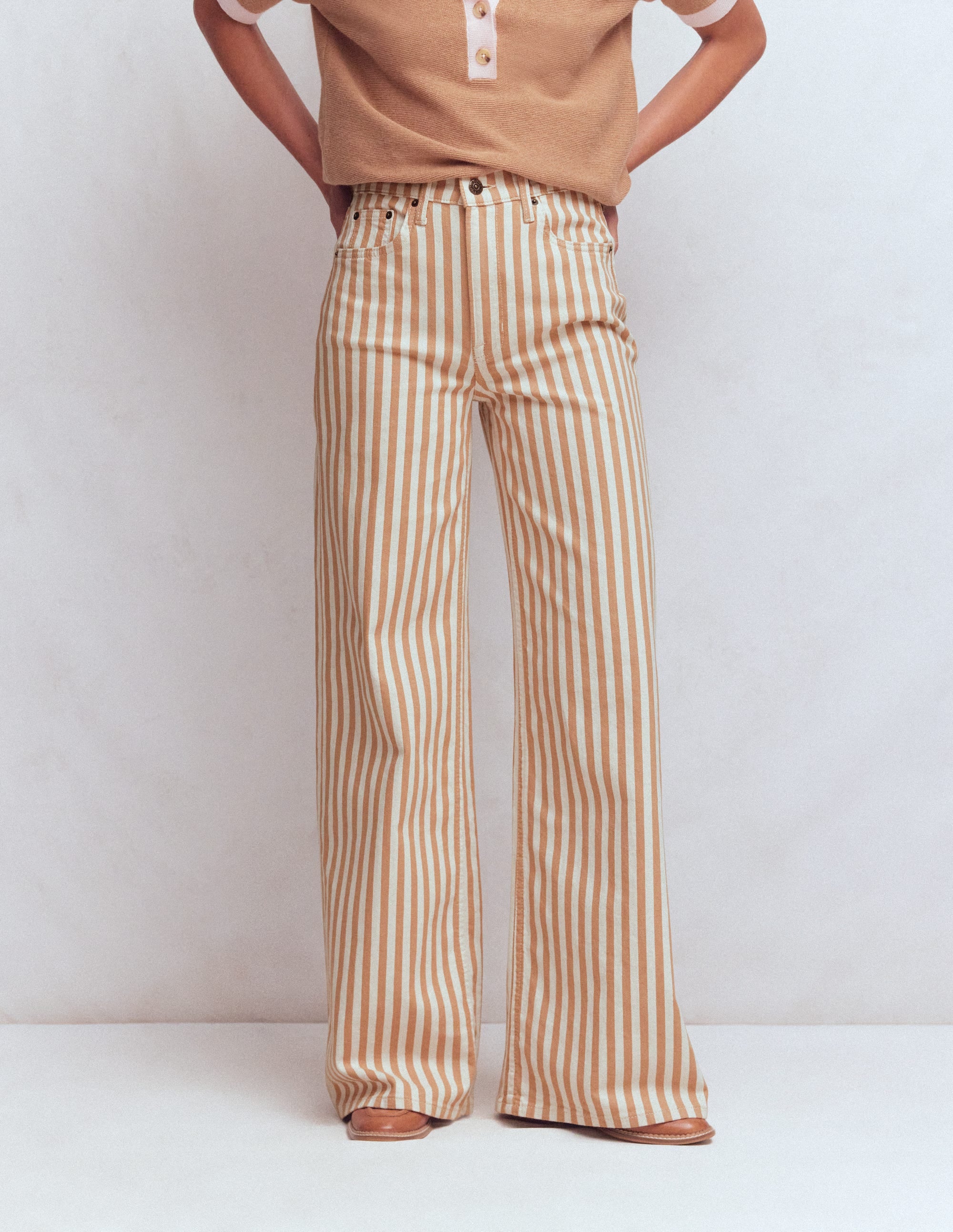High Rise Wide Leg Jeans-Ecru Tan Stripe - Image 4