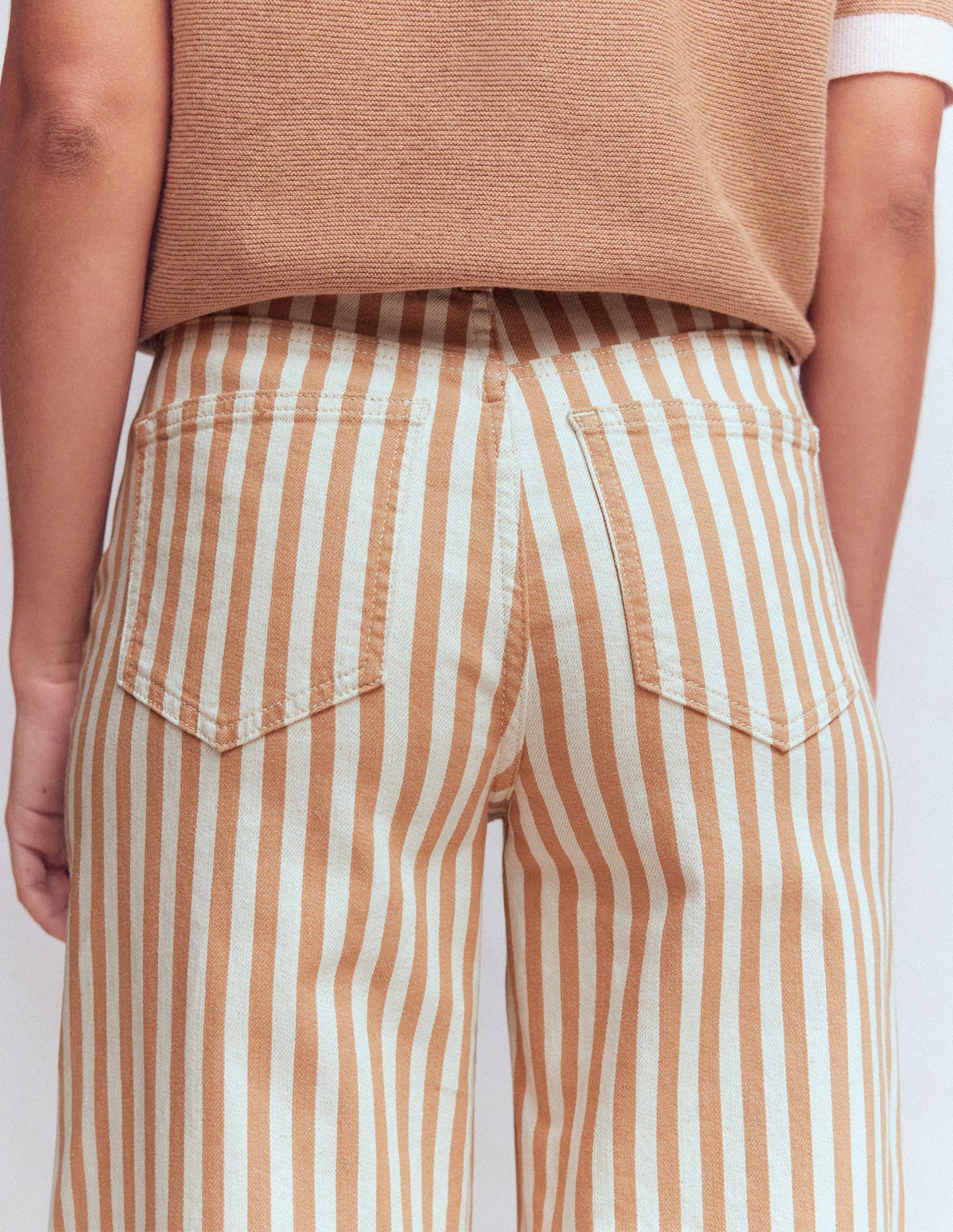High Rise Wide Leg Jeans-Ecru Tan Stripe