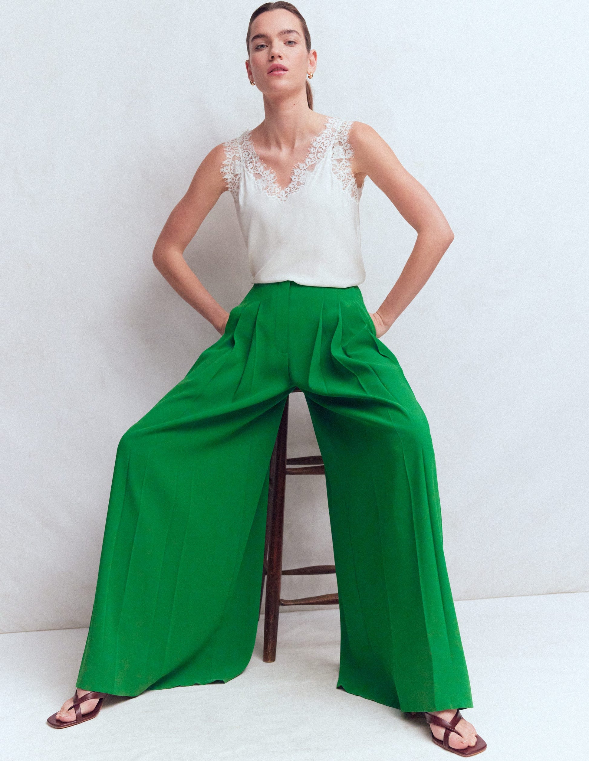 Regent Wide Leg Trousers-Rich Emerald-5