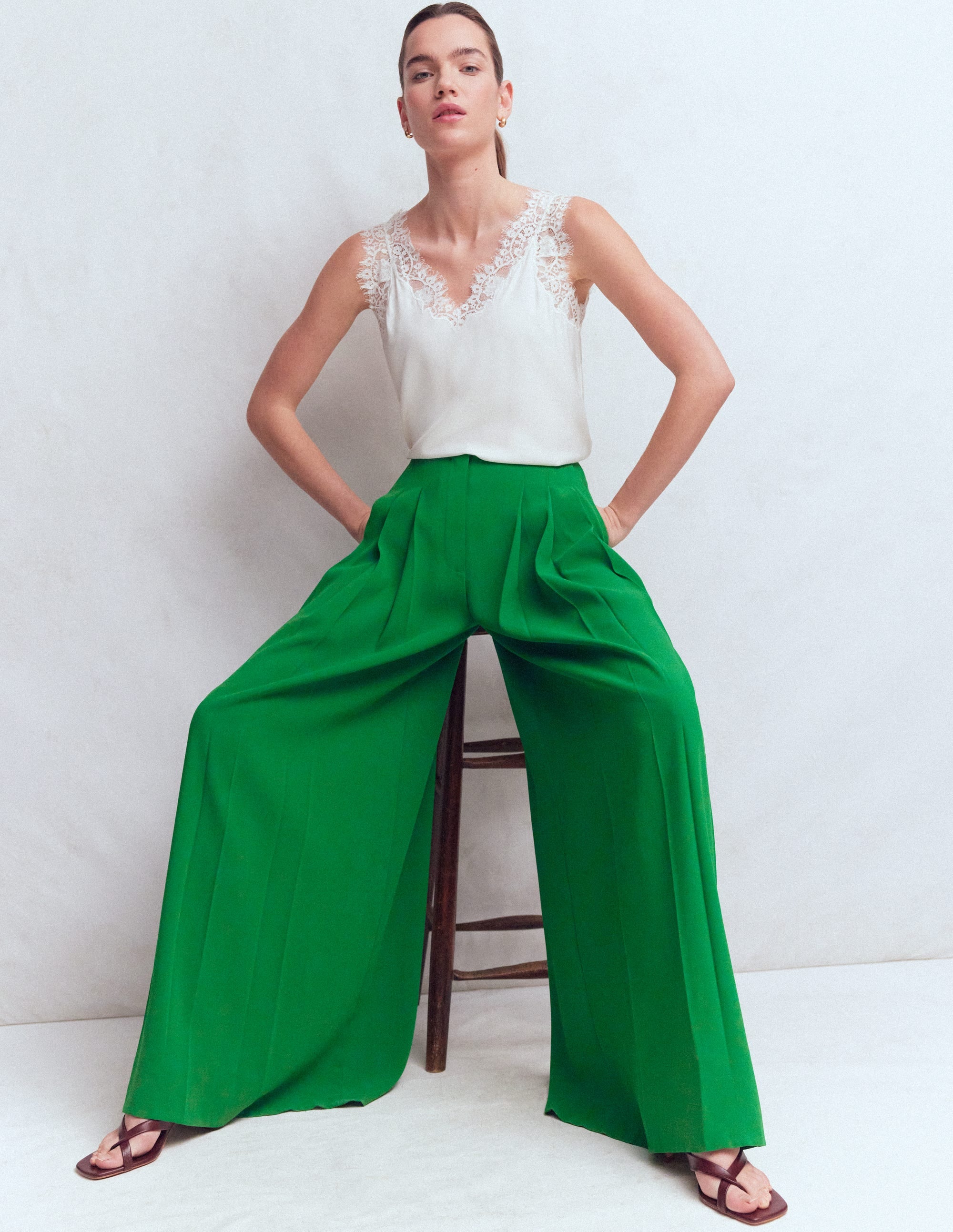Regent Wide Leg Trousers-Rich Emerald - Image 5