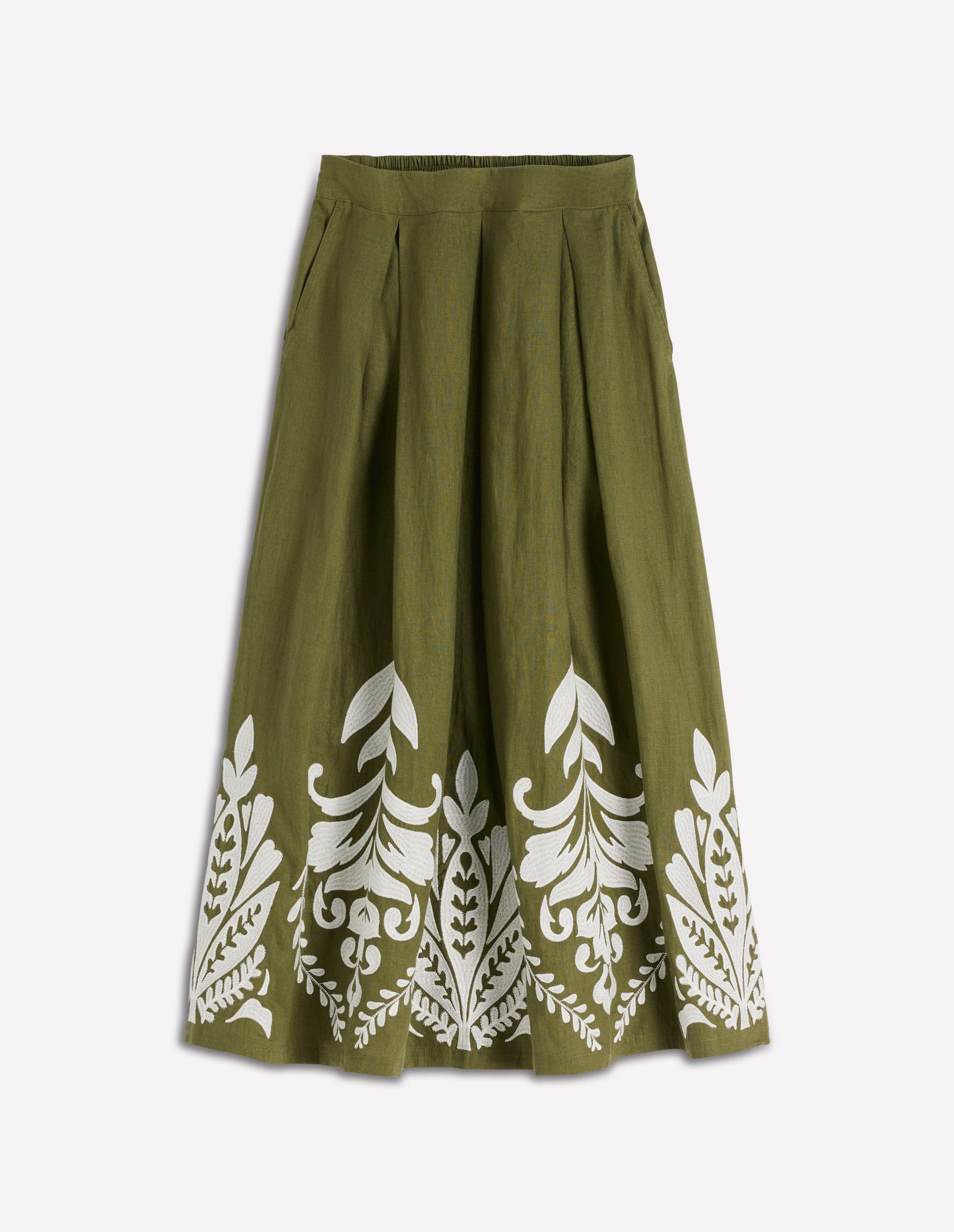 Verity Linen Midi Skirt-Woodland Green Embroidery