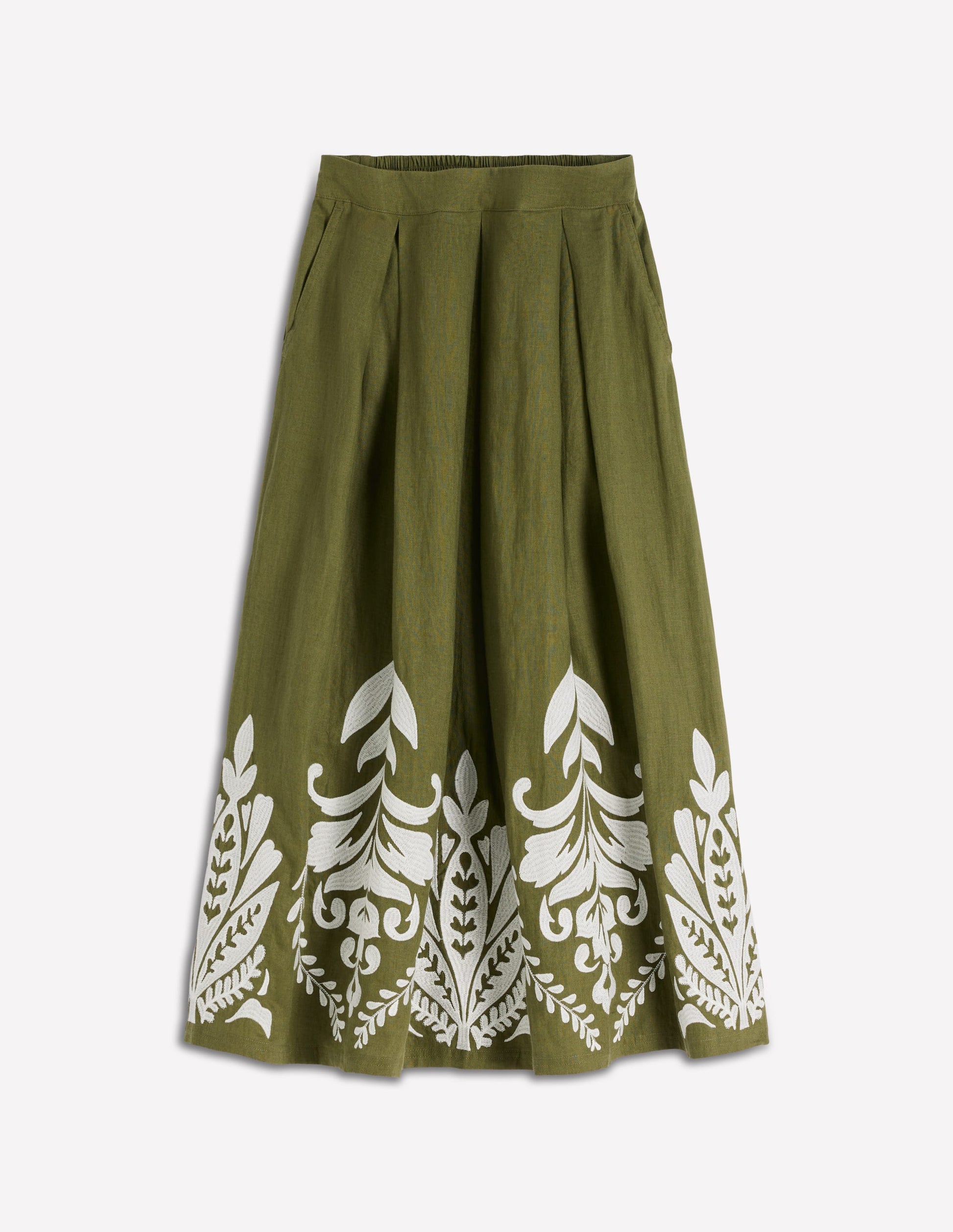 Verity Linen Midi Skirt-Woodland Green Embroidery-7