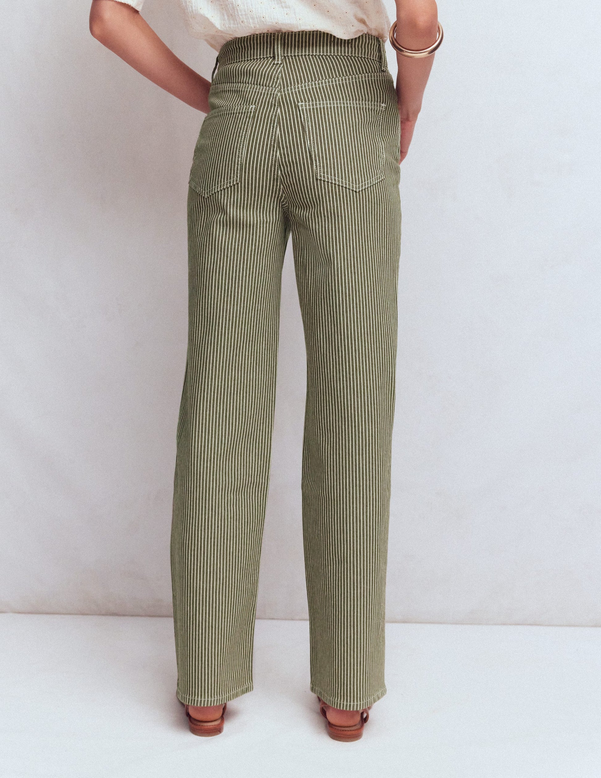 High Rise Column Leg Jeans-Olive Ecru Stripe-3
