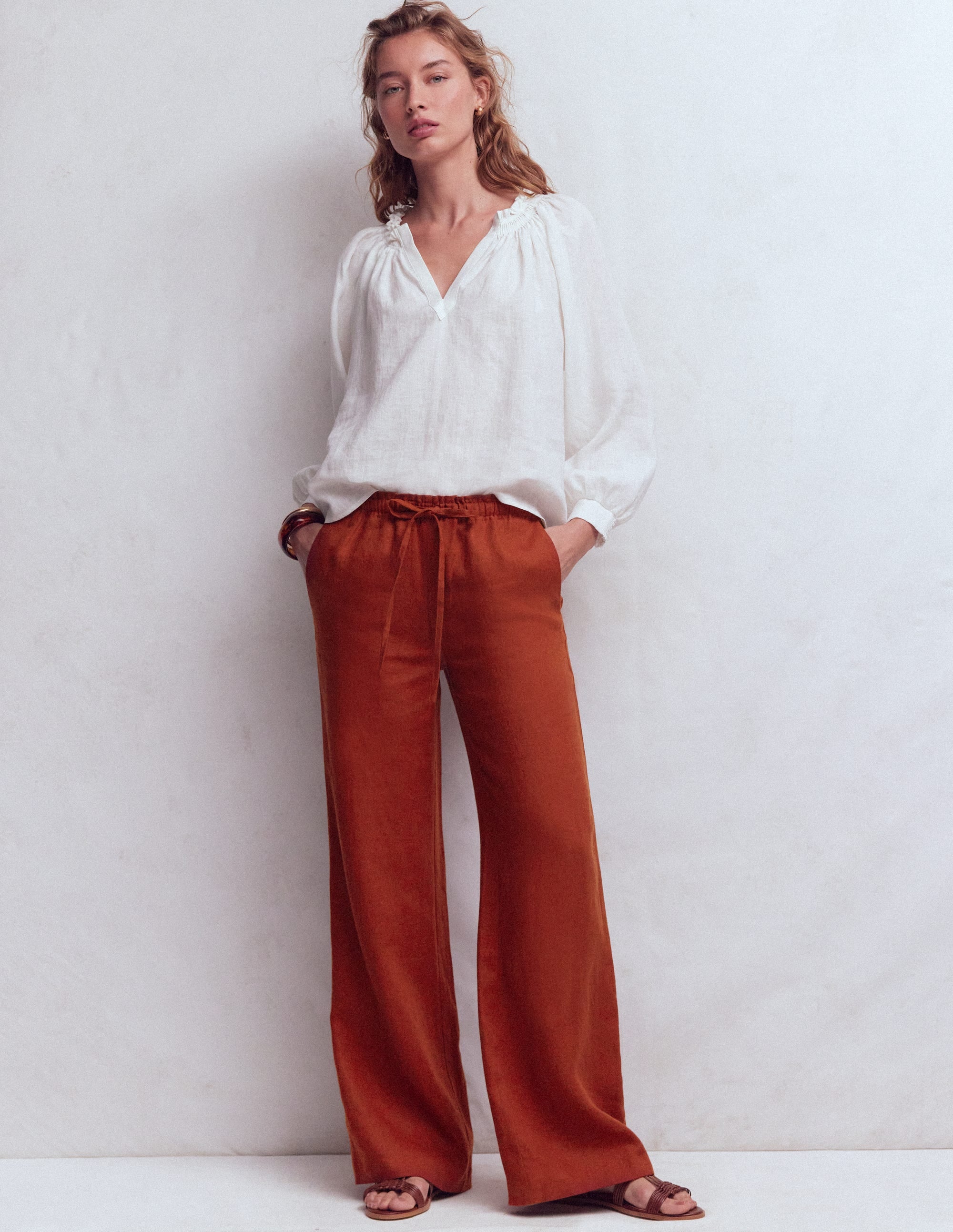 Islington Linen Trousers-Burnt Orange - Image 1