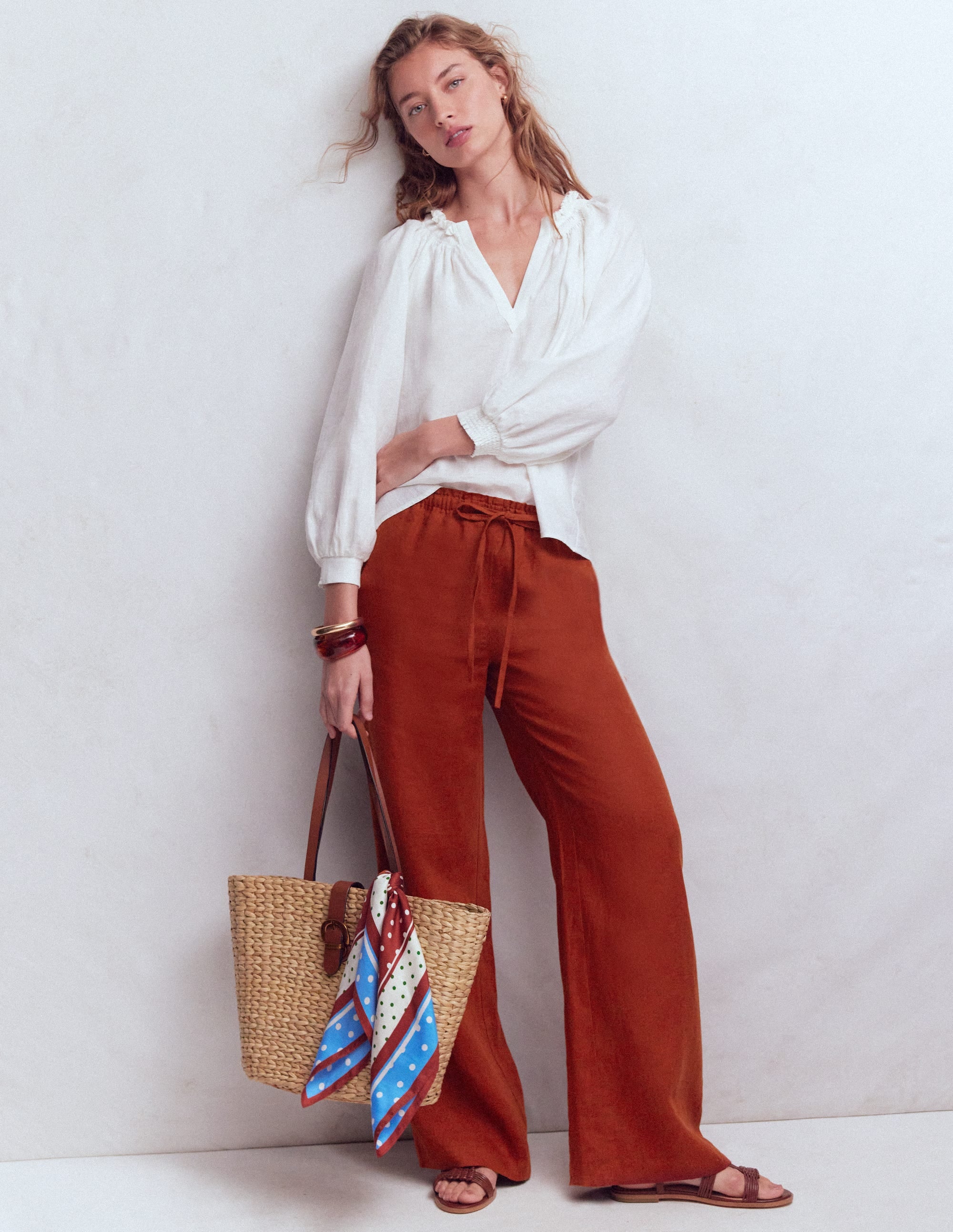 Islington Linen Trousers-Burnt Orange - Image 4