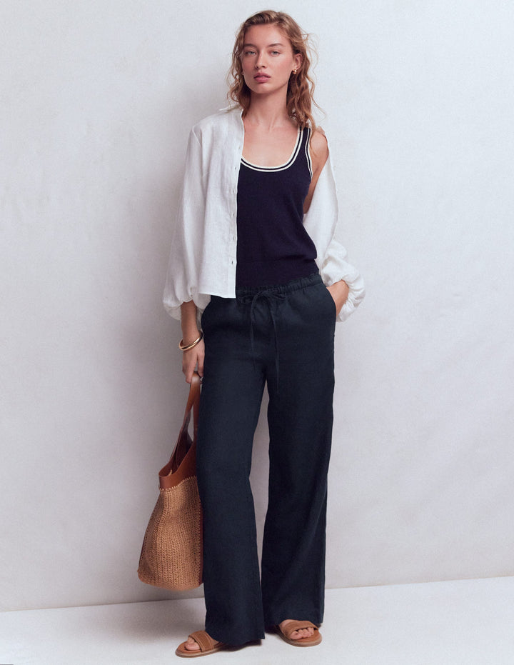 Islington Linen Trousers-Navy