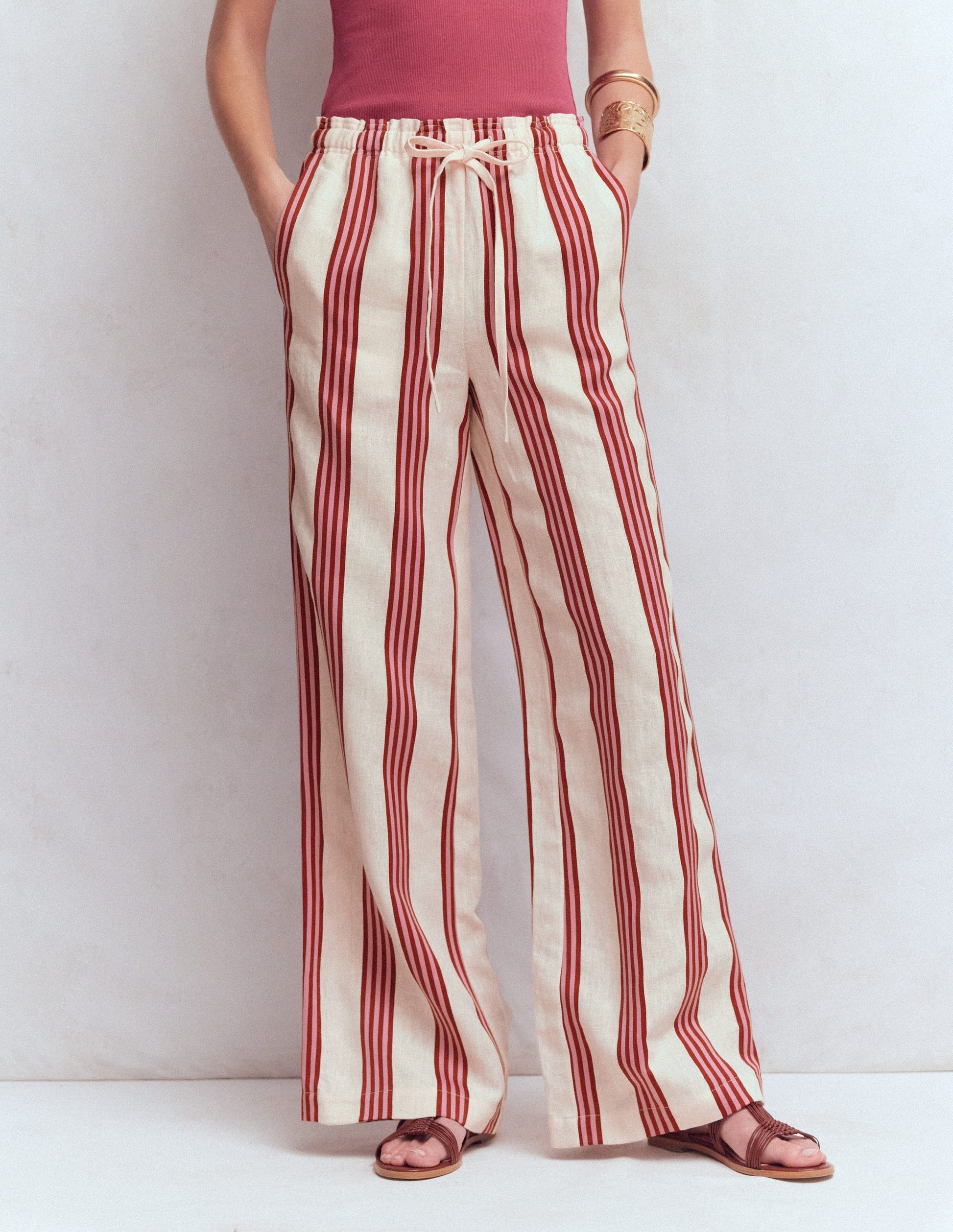 Islington Linen Trousers-Ivory, Brown & Pink Stripe-5