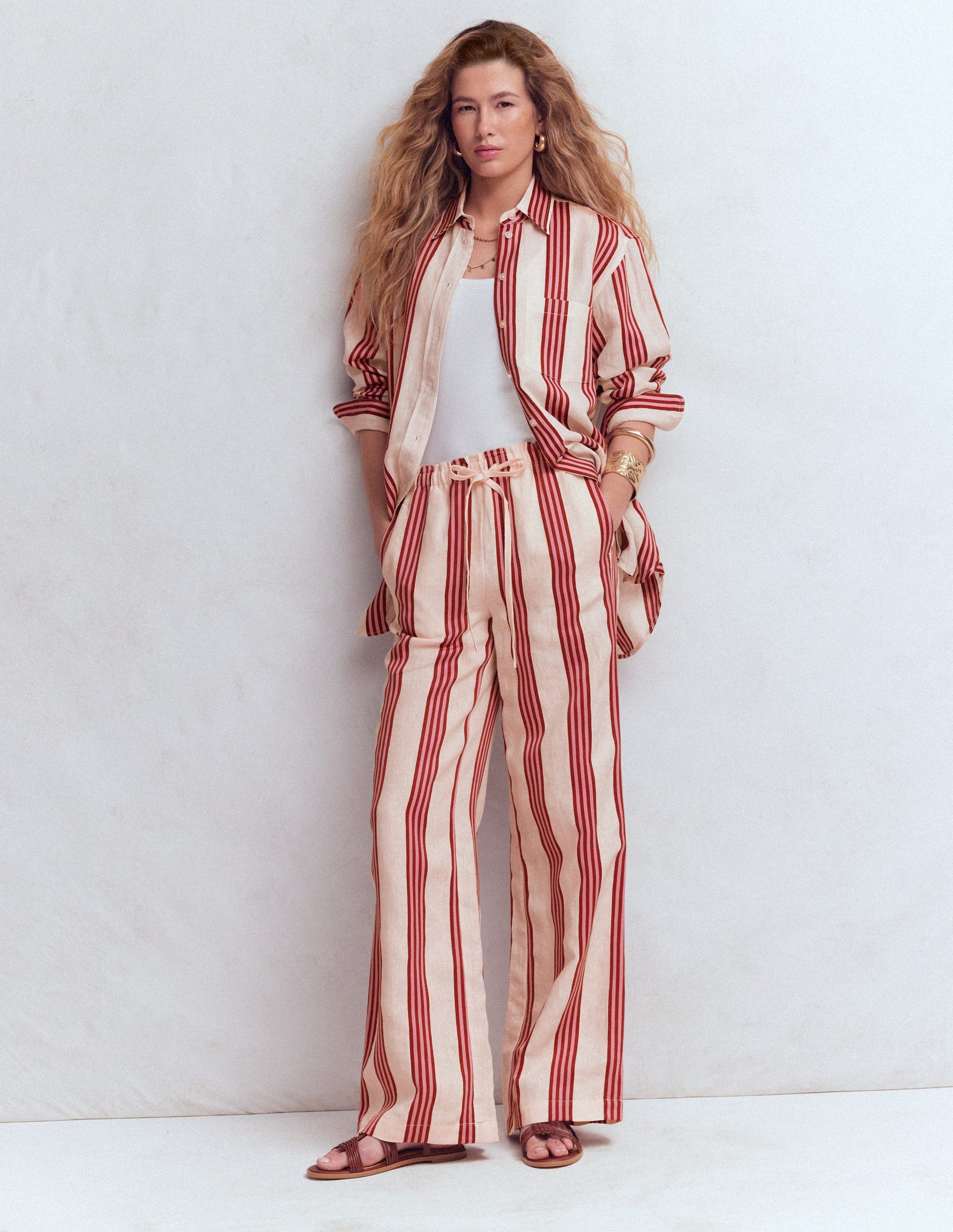 Islington Linen Trousers-Ivory, Brown & Pink Stripe-6