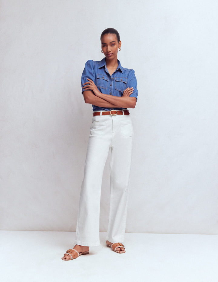 Straight Leg Pocket Jeans-White