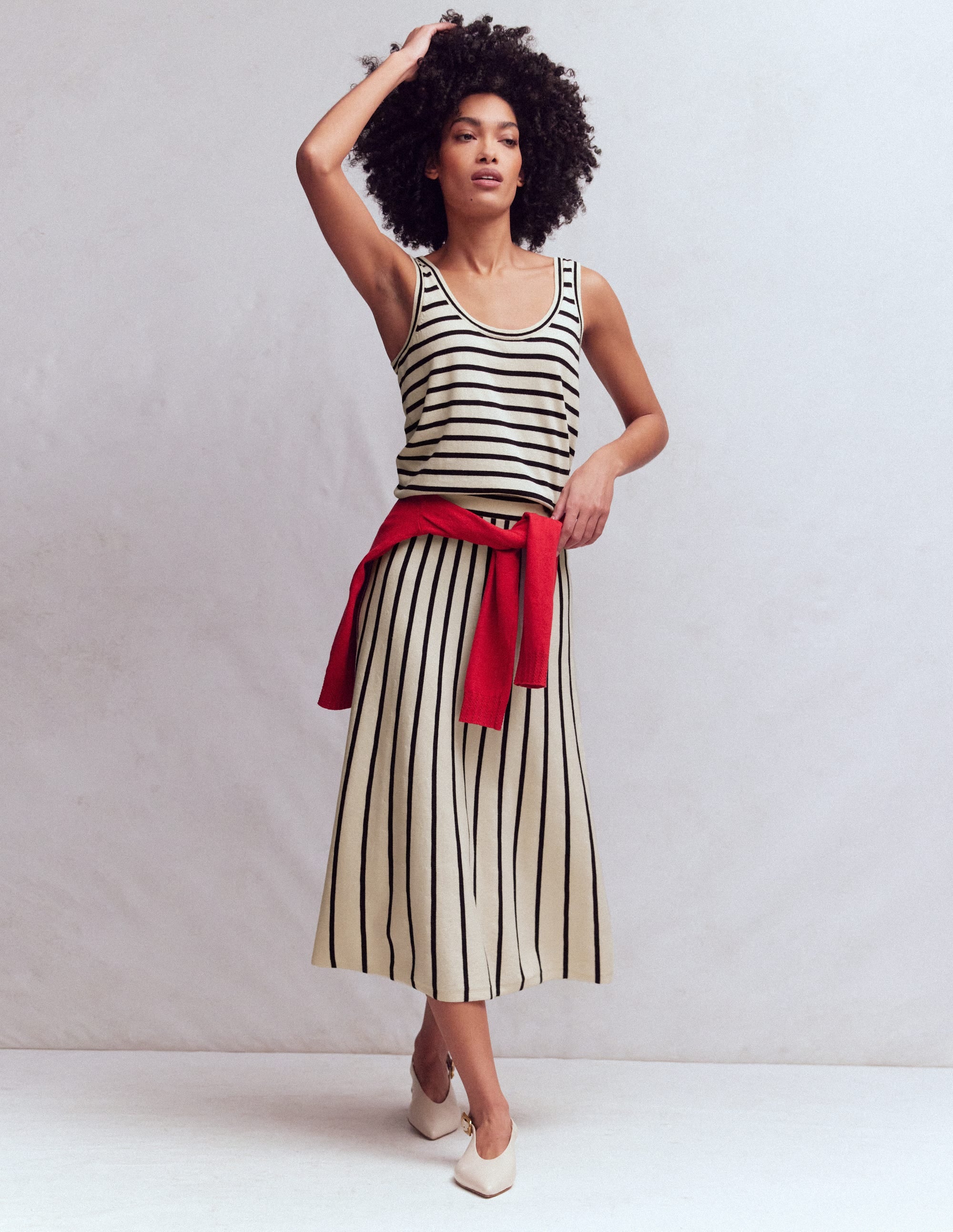 スカート striped knit skirt / geeong Liz Knitted Midi Skirt-Ivory Stripe | Boden UK