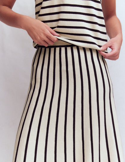 Liz Knitted Midi Skirt-Ivory, Navy-3