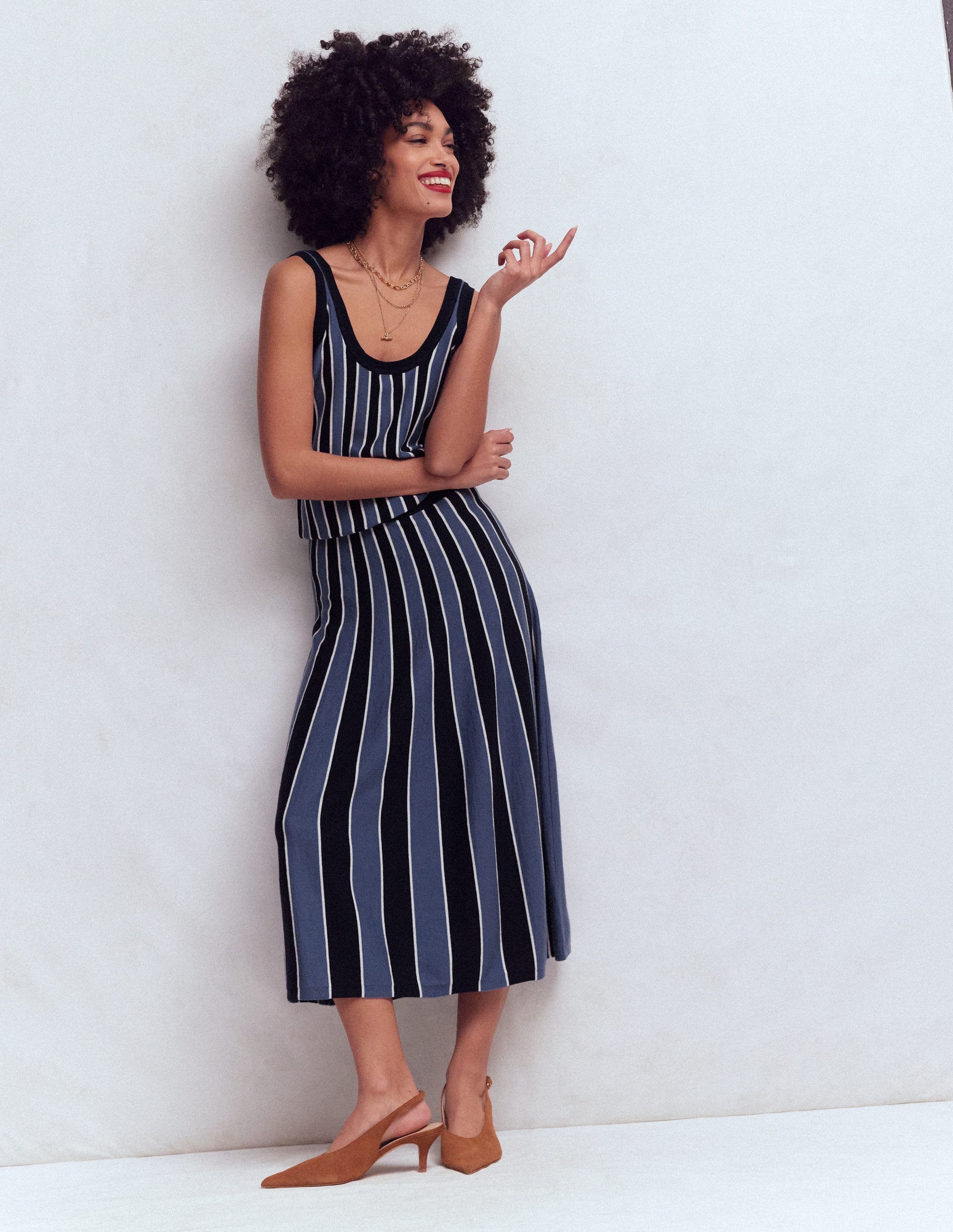 Liz Knitted Midi Skirt-True Navy Stripe-1